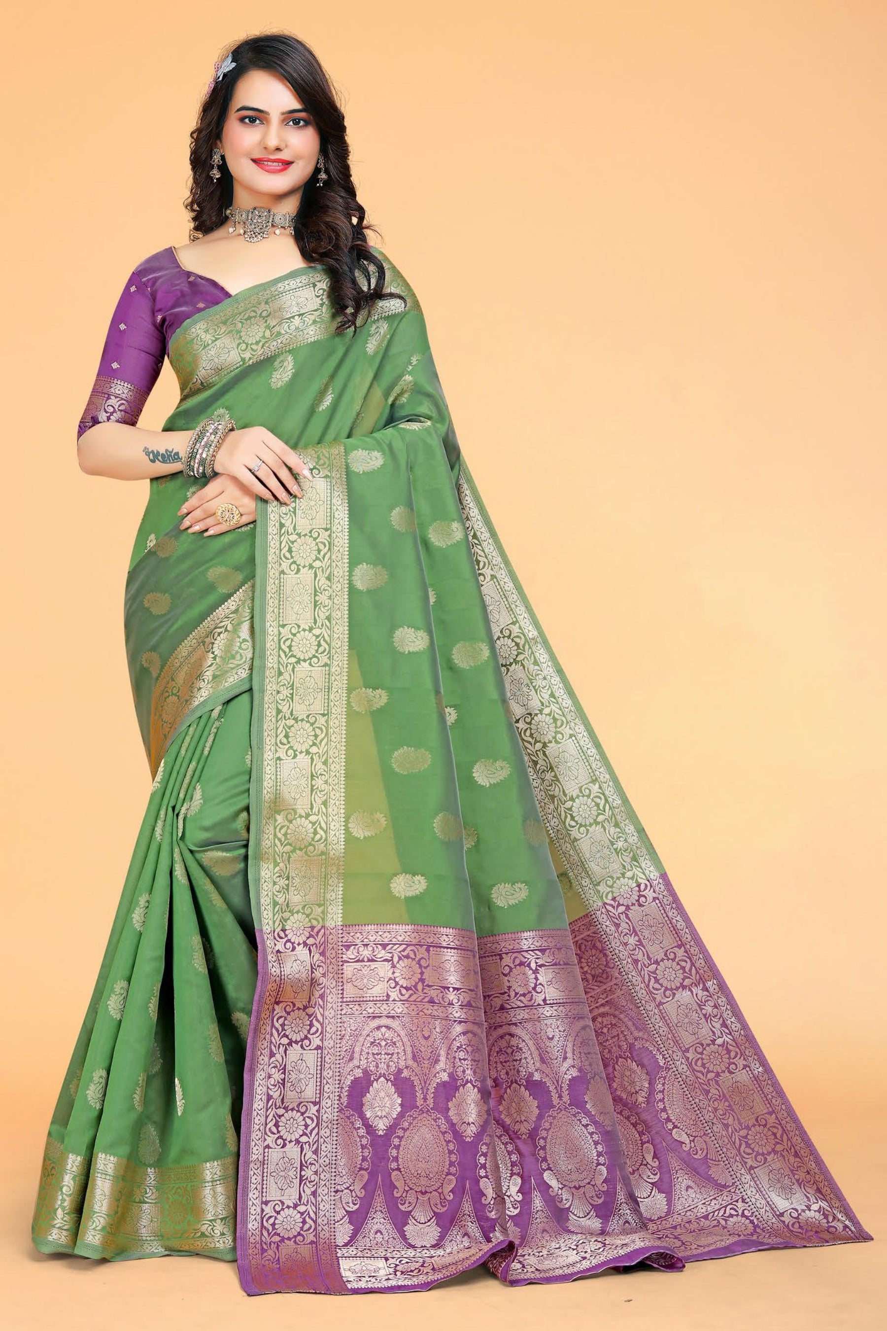 Parrot Green Zari Woven Kanjivaram Silk Saree