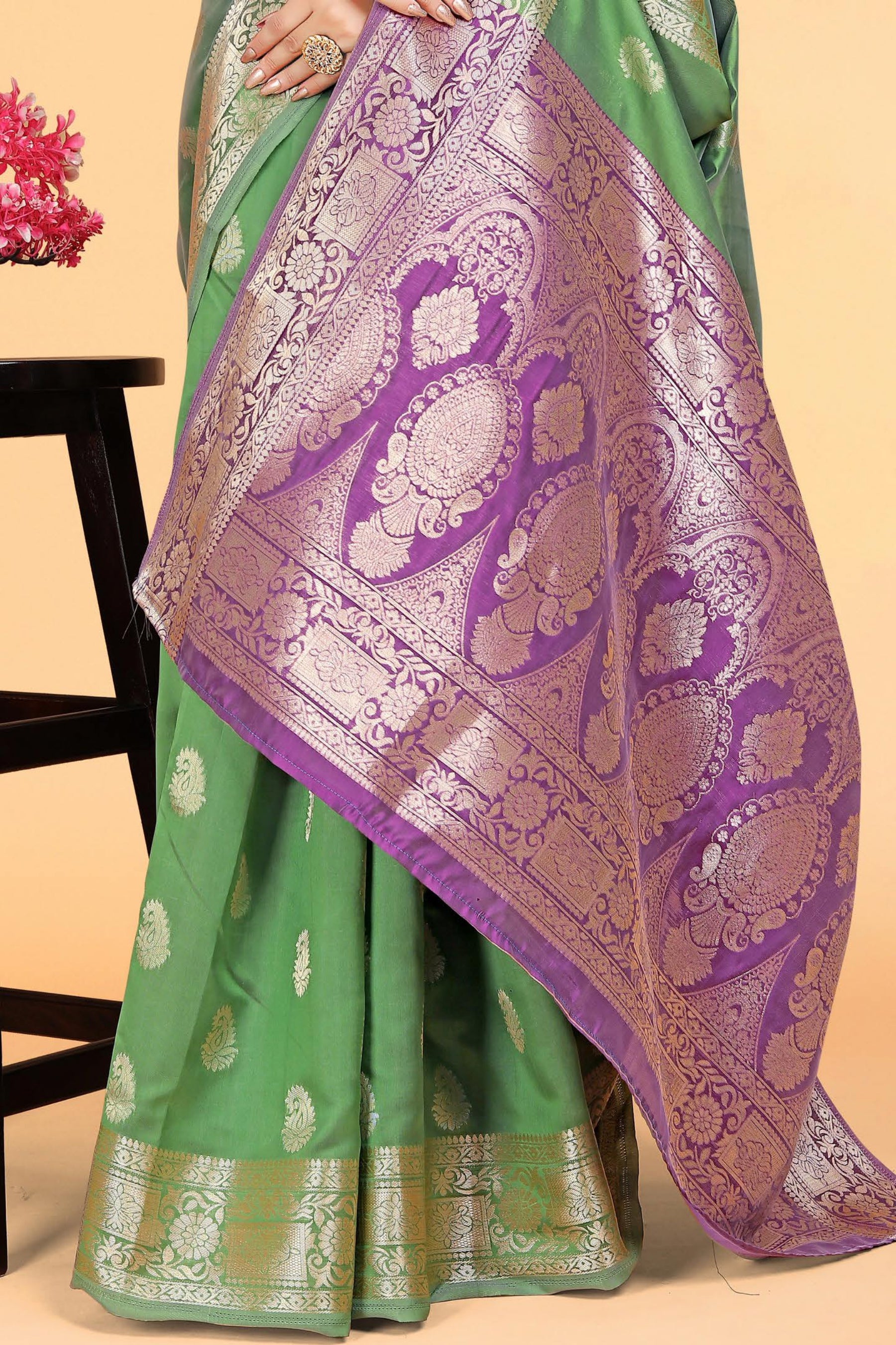 Parrot Green Zari Woven Kanjivaram Silk Saree