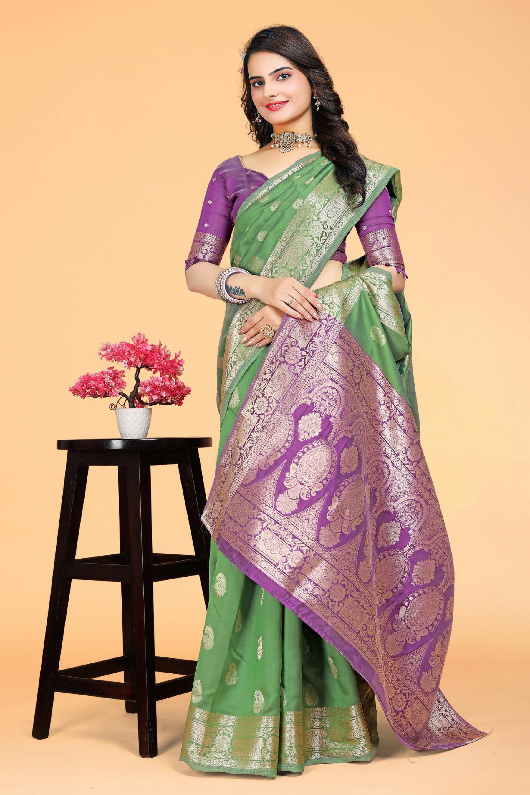 Parrot Green Zari Woven Kanjivaram Silk Saree