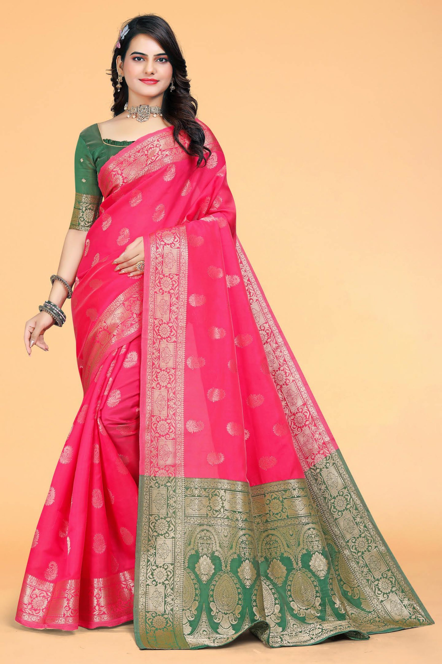 Bright Pink Silk Woven Kanjivaram Silk Saree