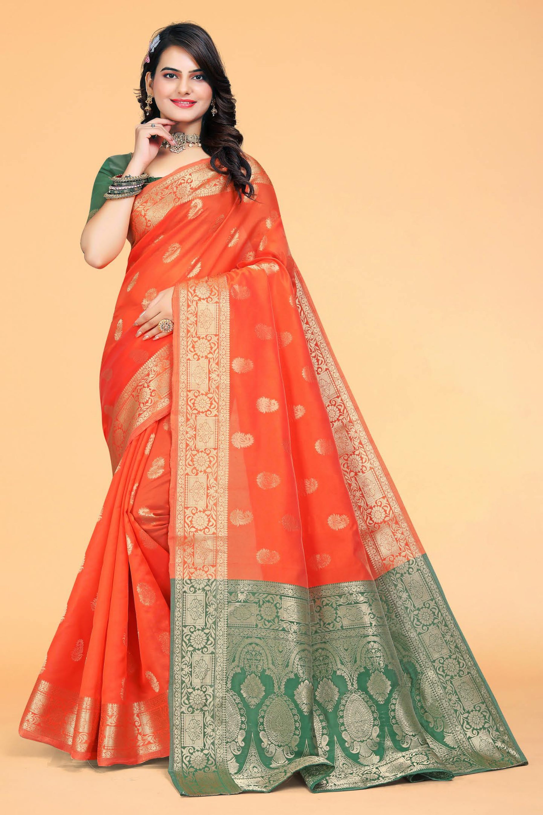 Amber Orange Kanjivarm Chanderi Silk Saree