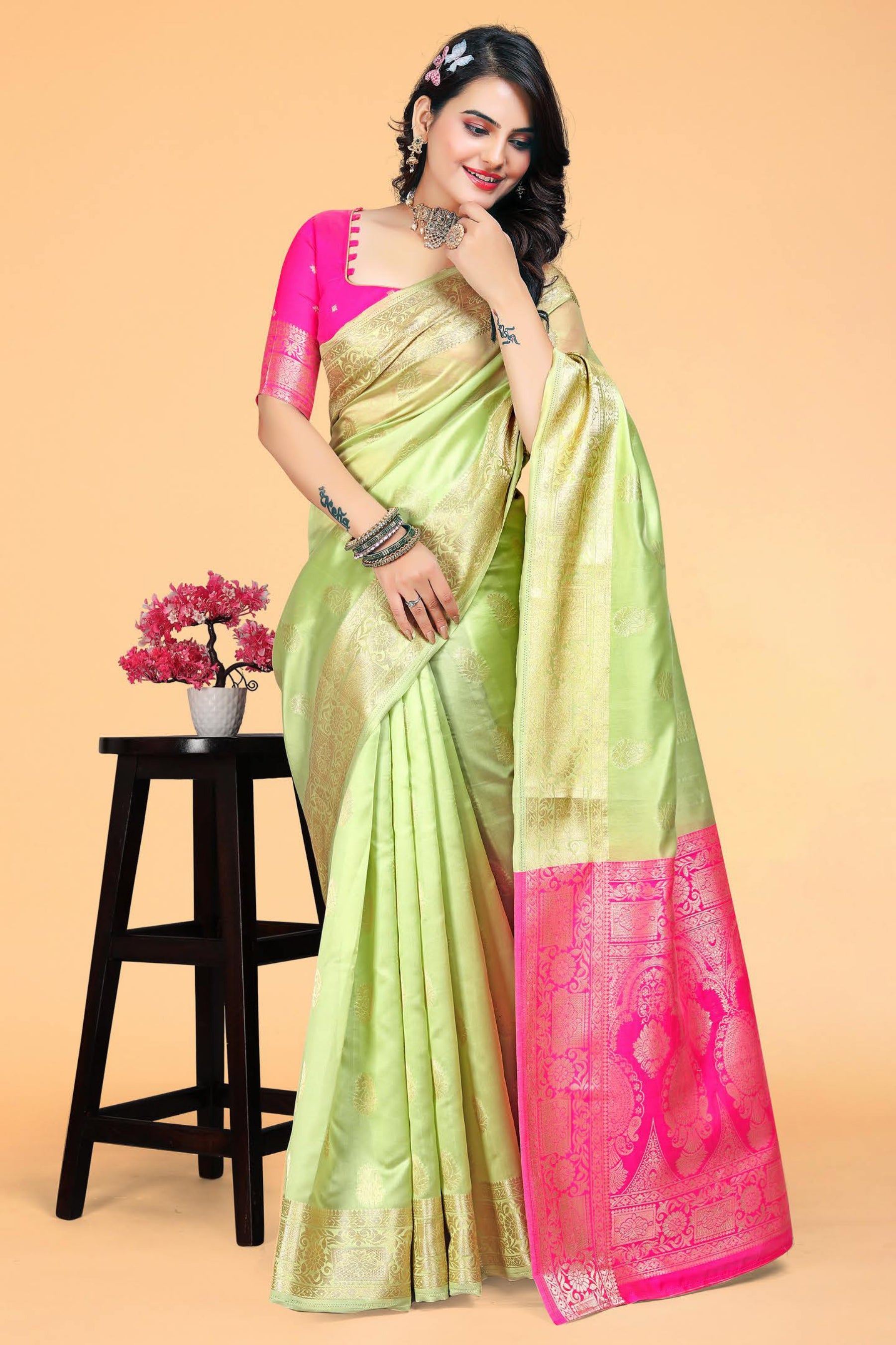 Lemon Green Kanjivaram Silk Saree