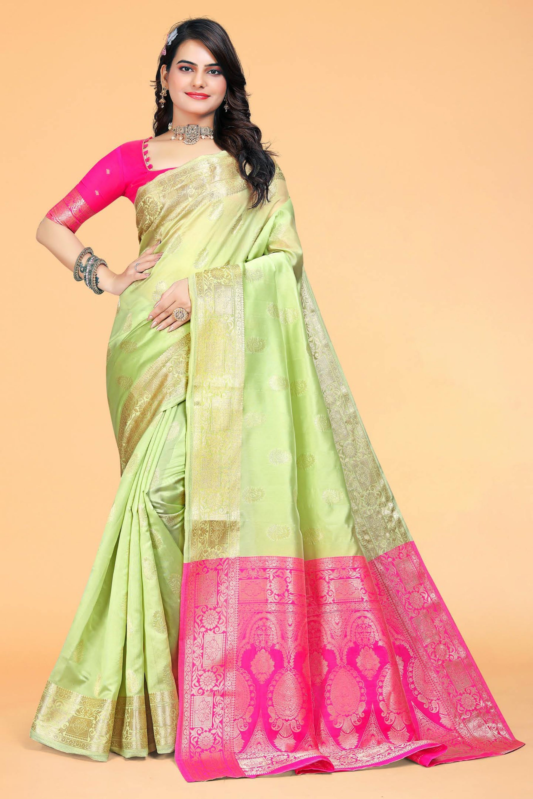 Lemon Green Kanjivaram Silk Saree