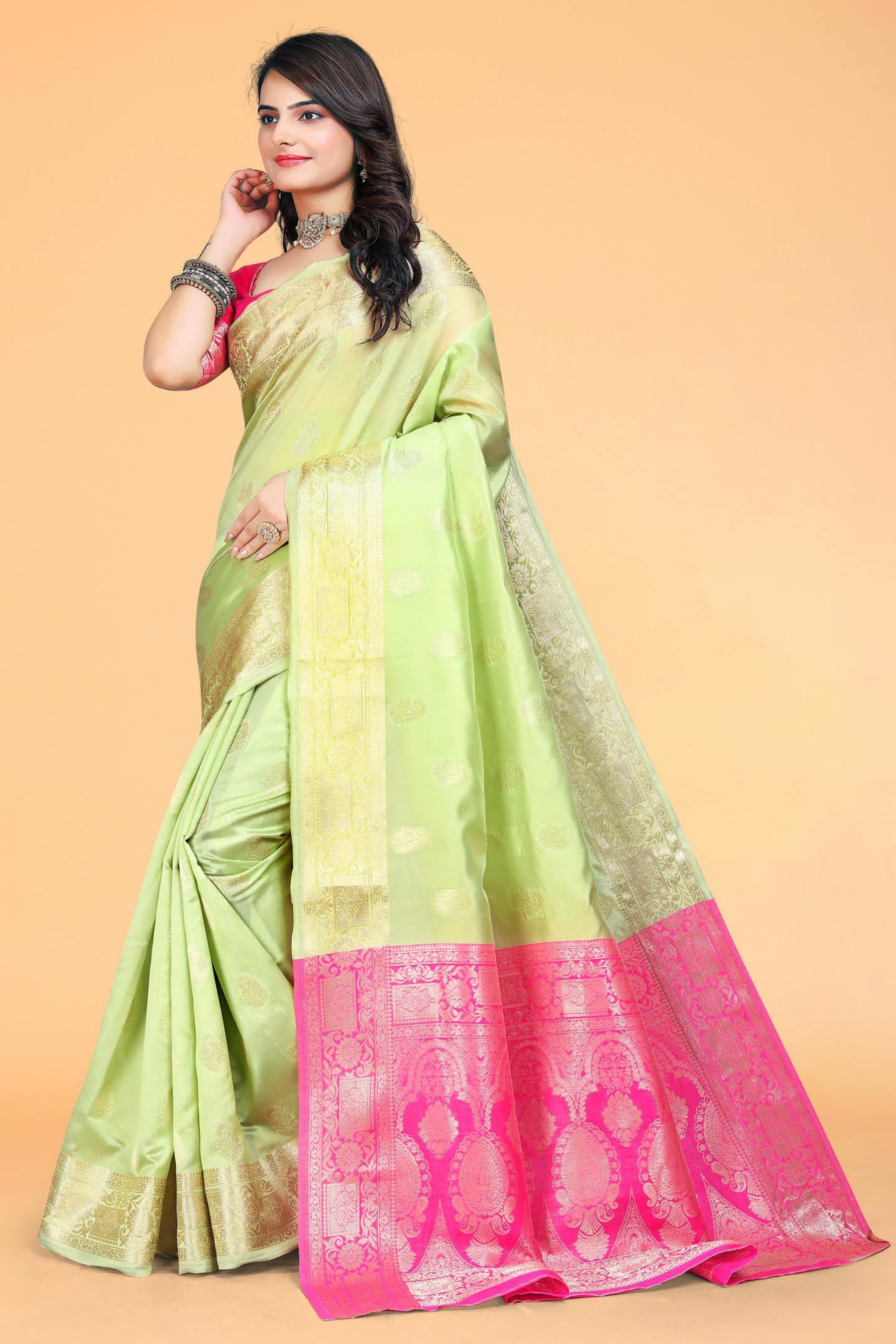 Lemon Green Kanjivaram Silk Saree