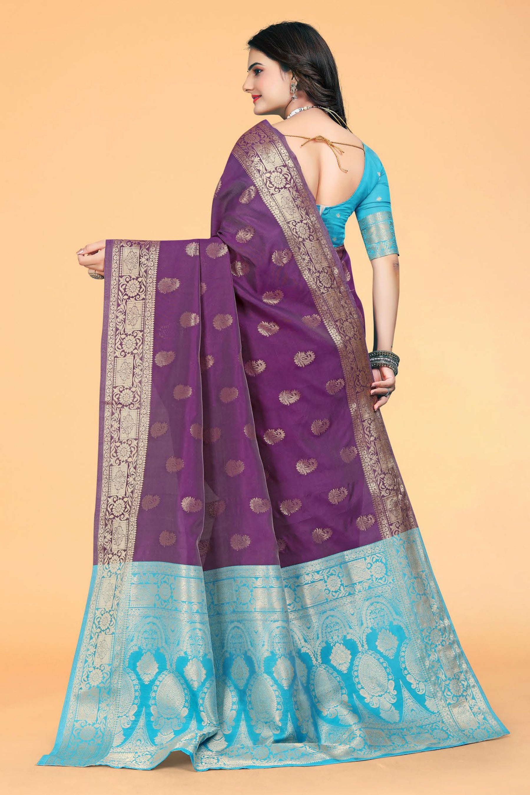 PURPLE WOVEN KANJIVARAM SILK TRADITIONAL SAREE WITH BLOUSE