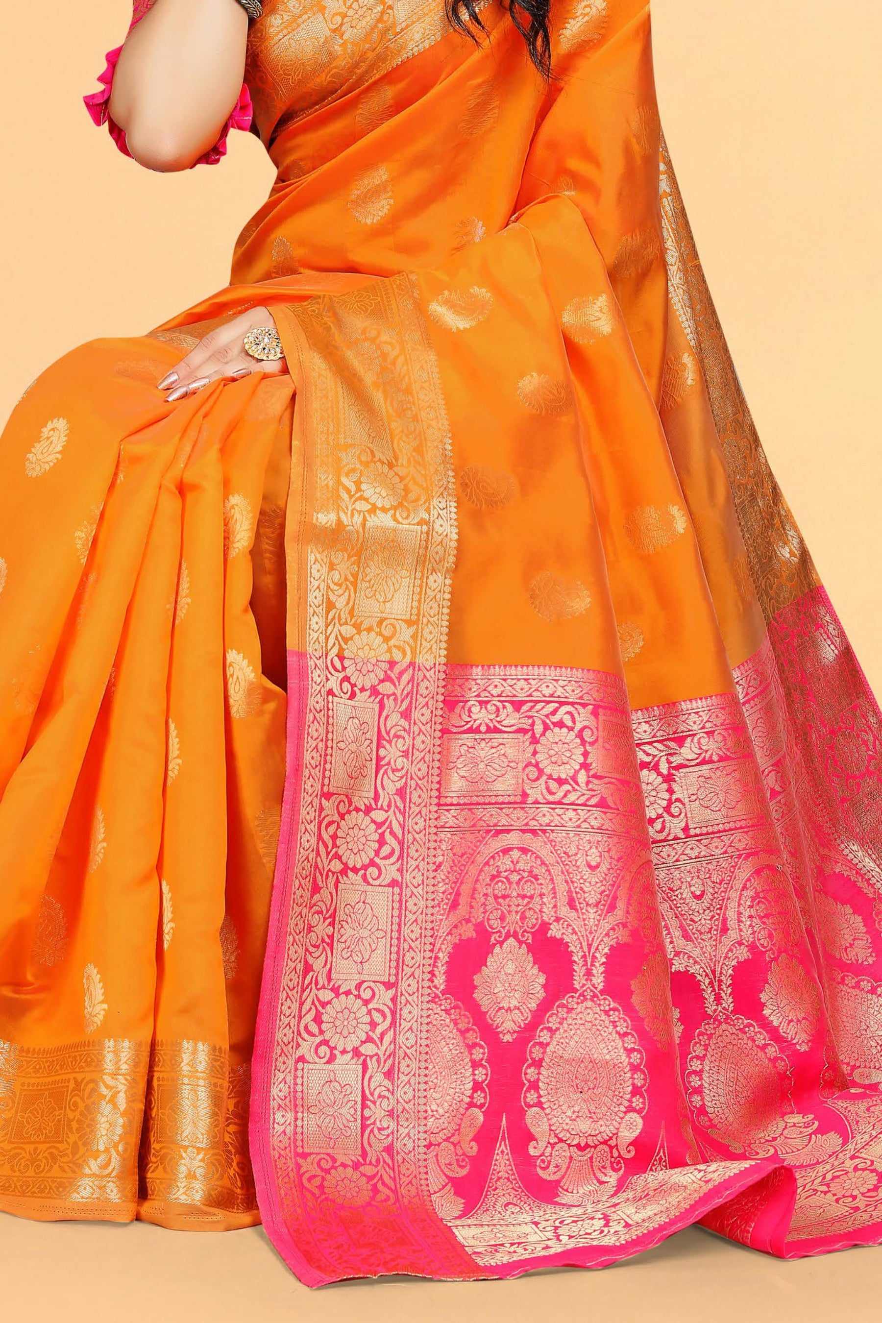 YELLOW & ROSE PETALS KANJIVARAM SILK SAREE