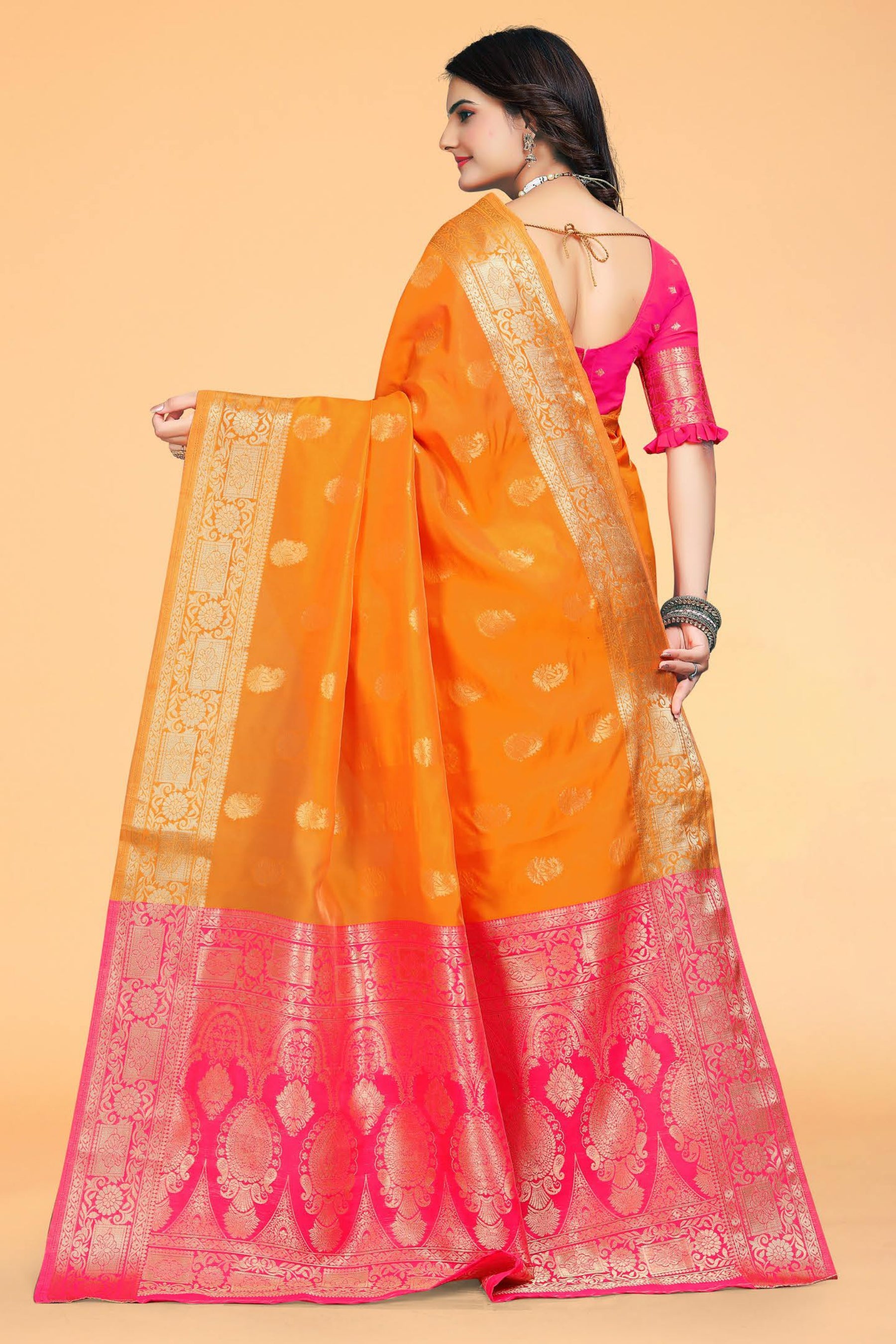 YELLOW & ROSE PETALS KANJIVARAM SILK SAREE