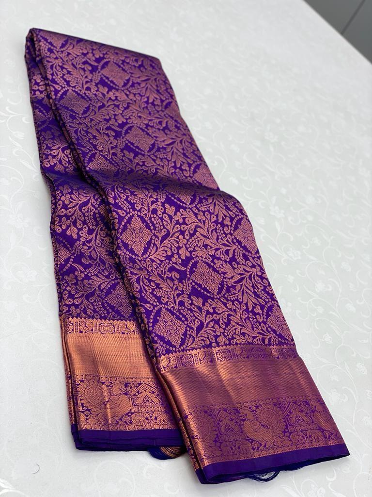 Kanjivaram Saree in Royal Purple with Zari Border - Naari Silk 