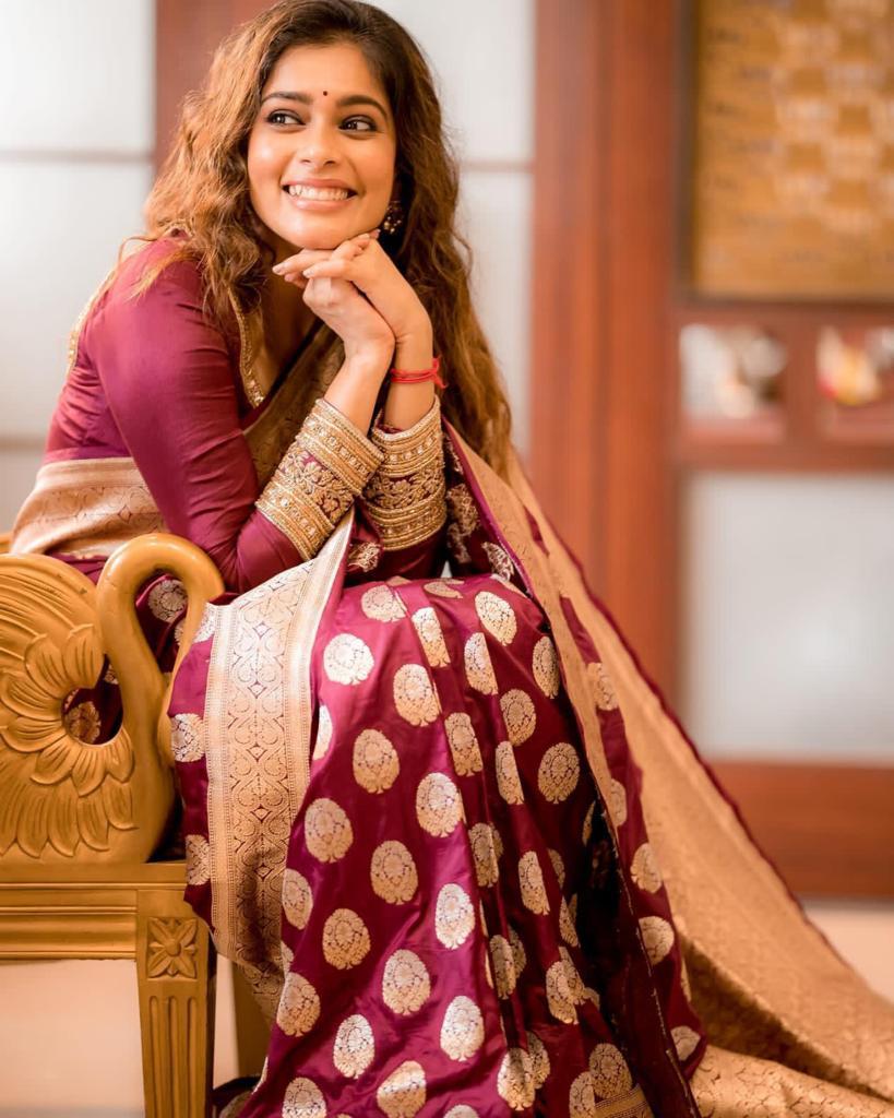 Maroon Pure Silk saree with zari weaving work