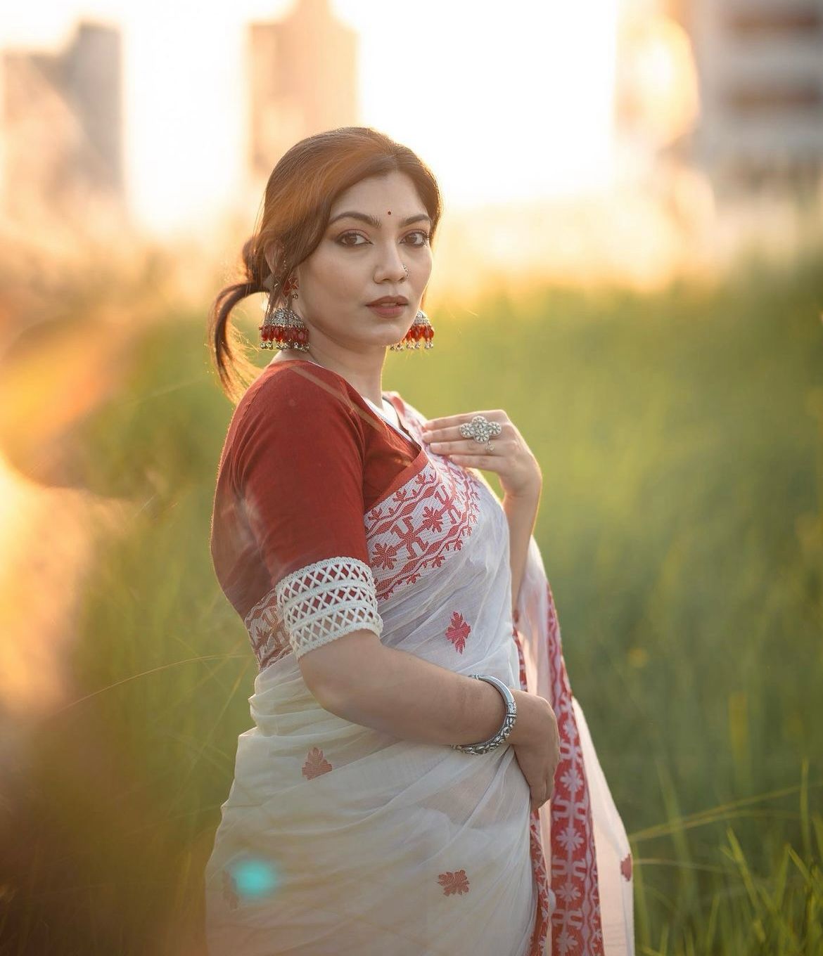 White Cotton Silk  Saree with Blouse Piece