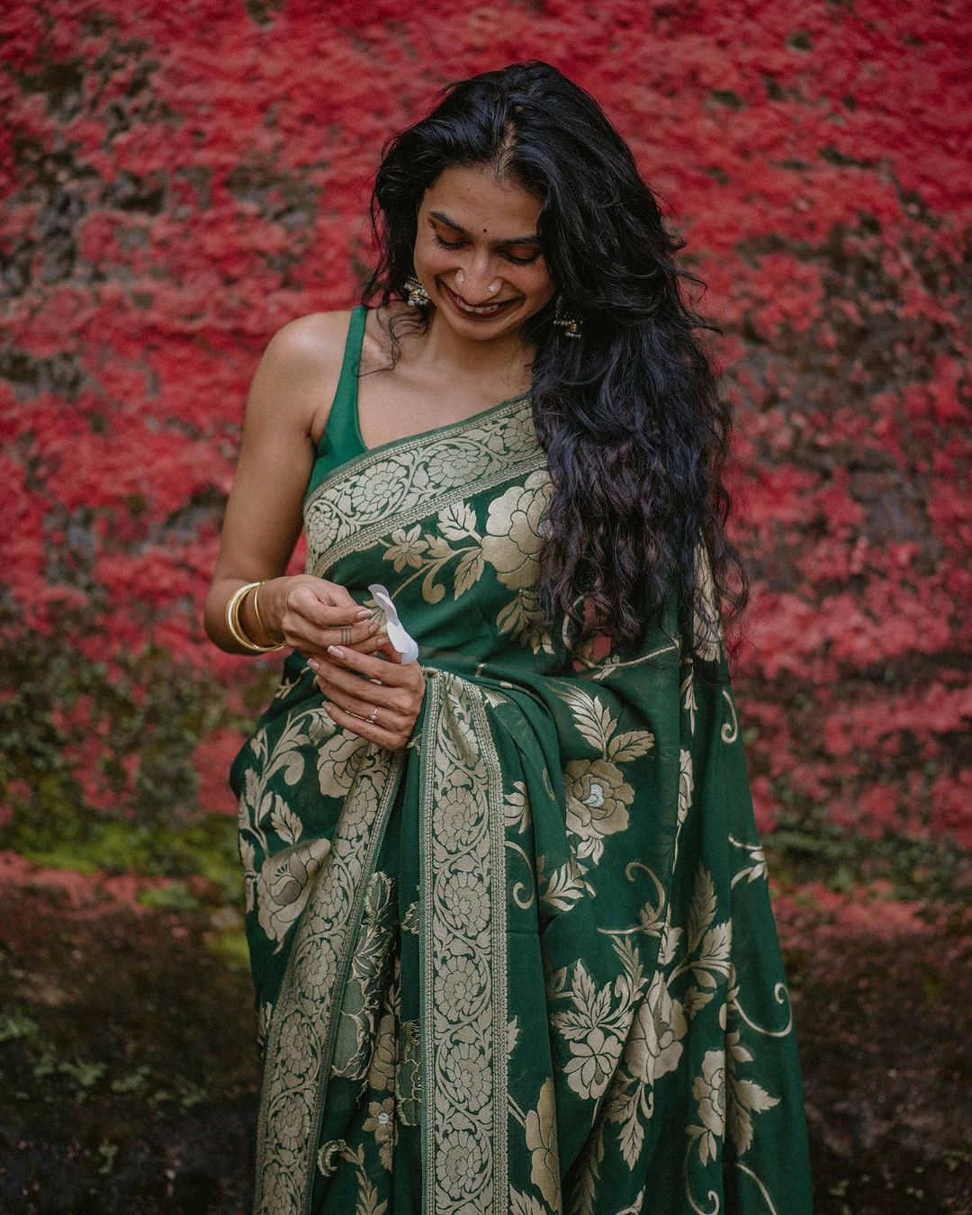 Green Woven Silk Saree With Blouse