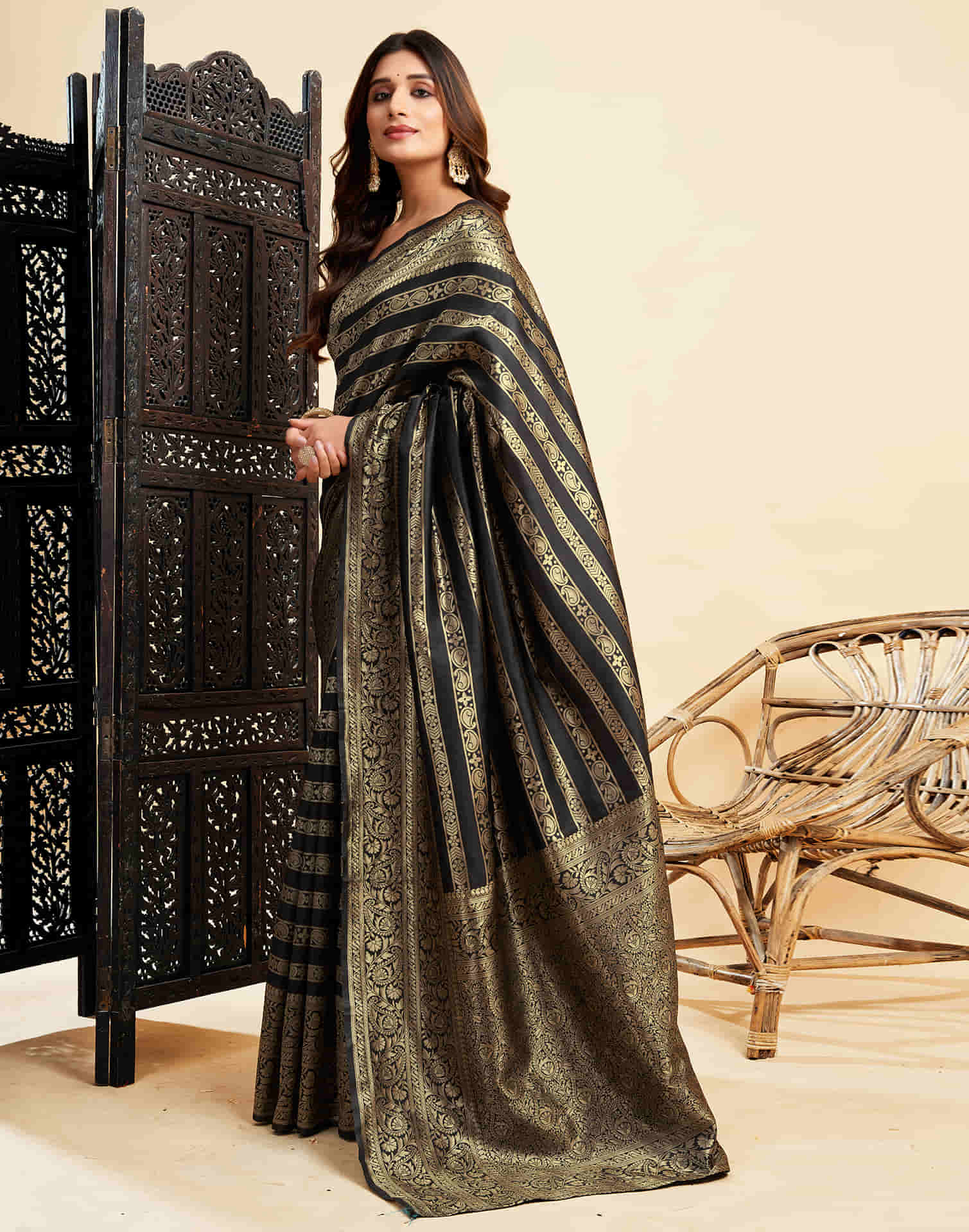 Black Banarasi Silk Woven Saree