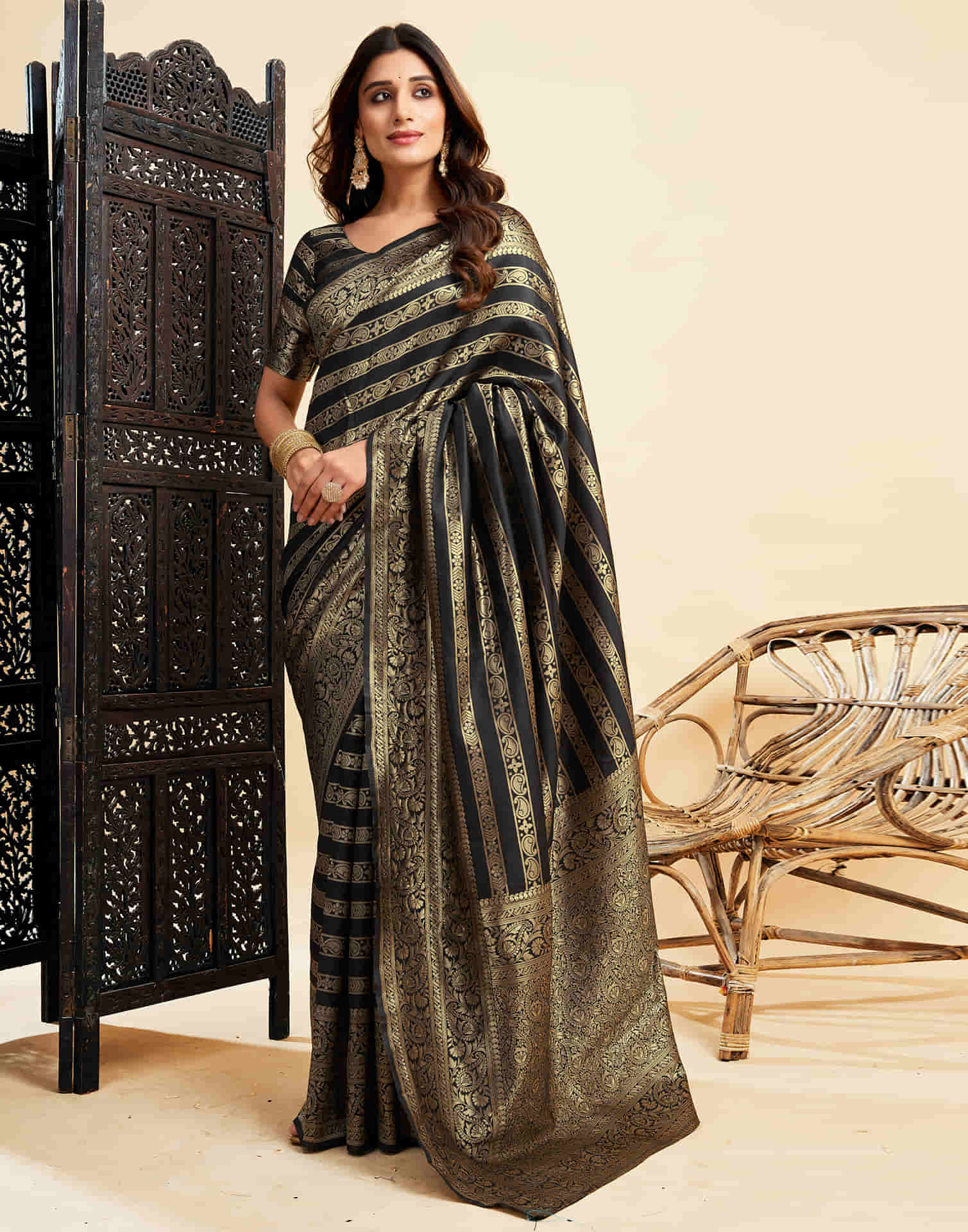 Black Banarasi Silk Woven Saree