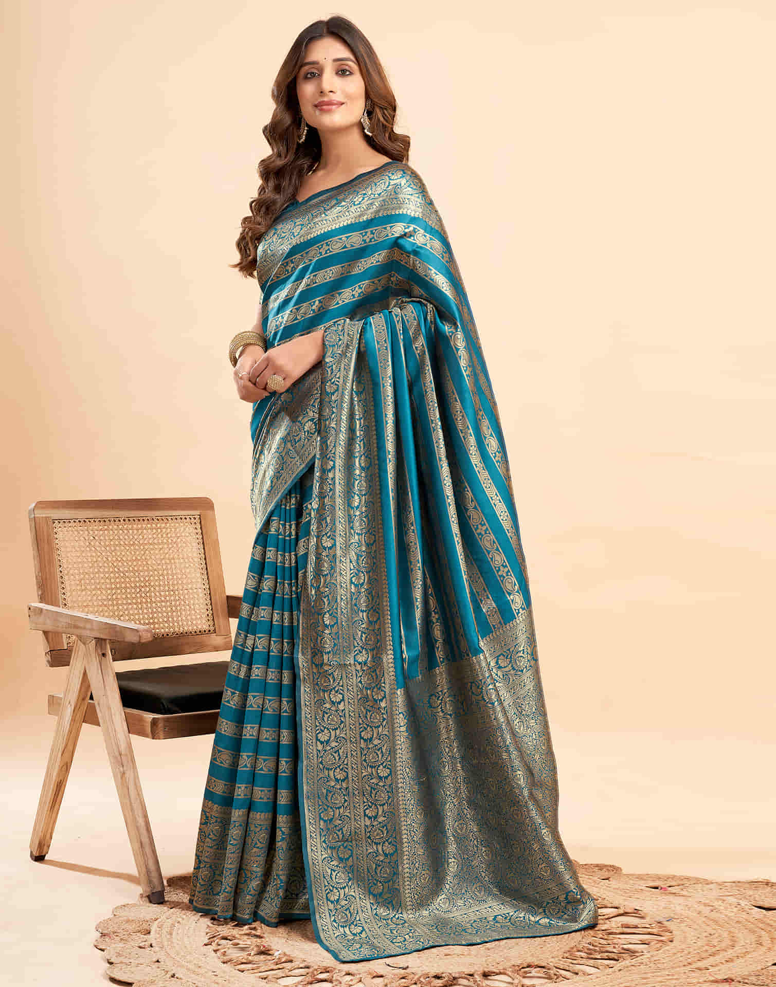 Teal Blue Banarasi Silk Woven Saree