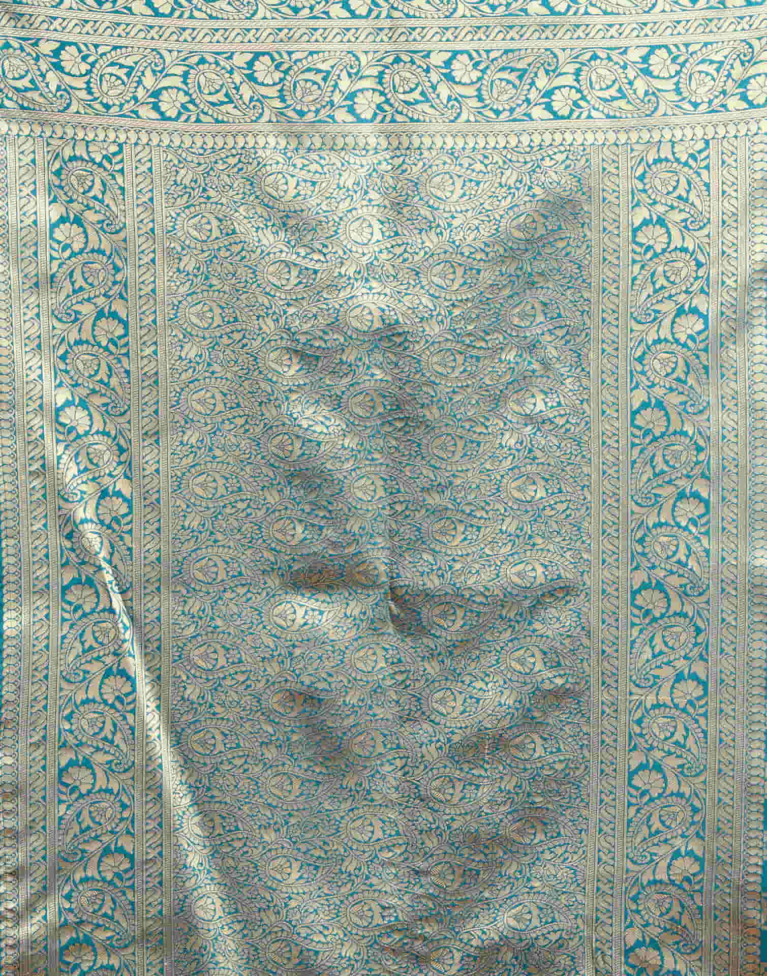 Teal Blue Banarasi Silk Woven Saree