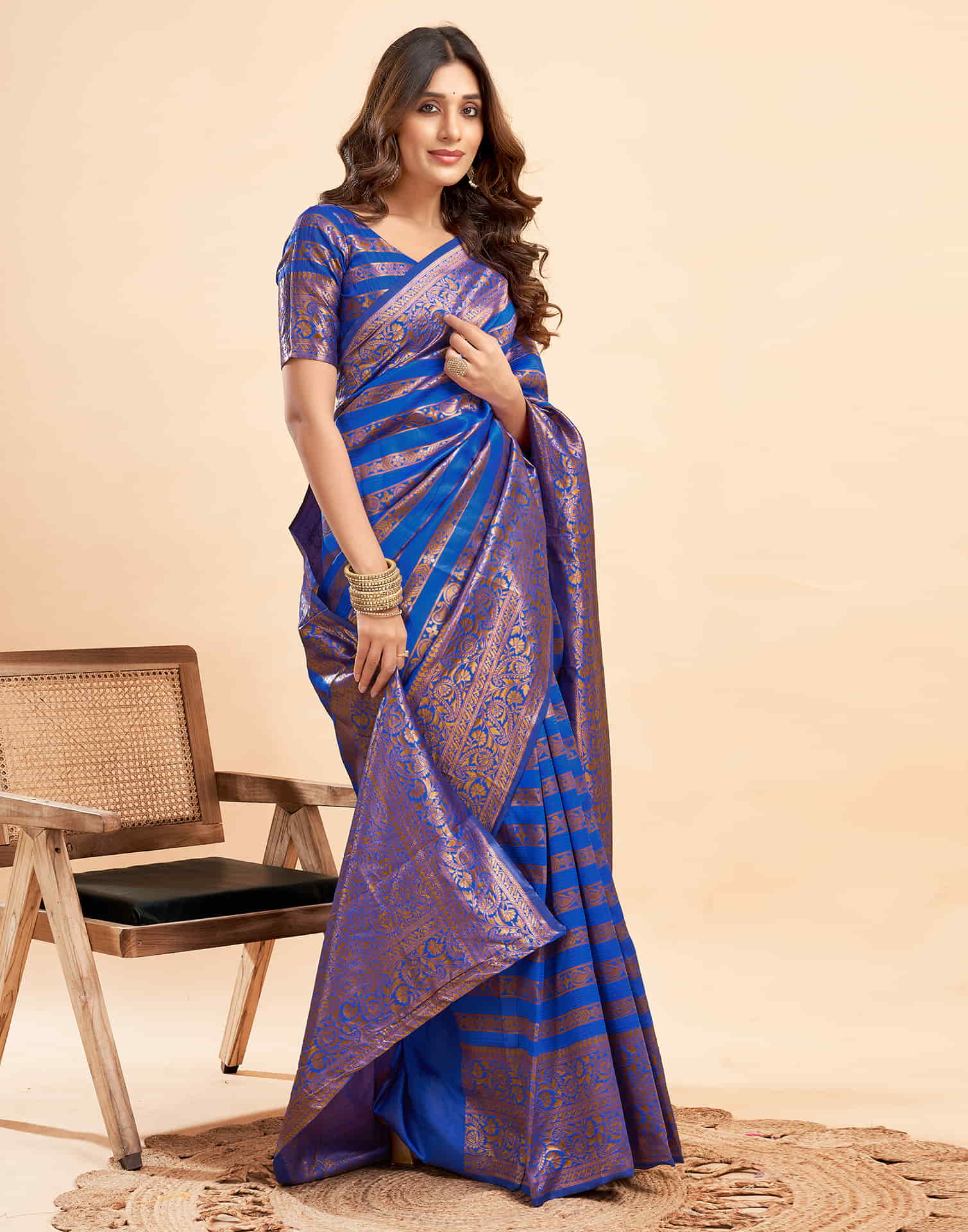 Dark Blue Banarasi Silk Woven Saree