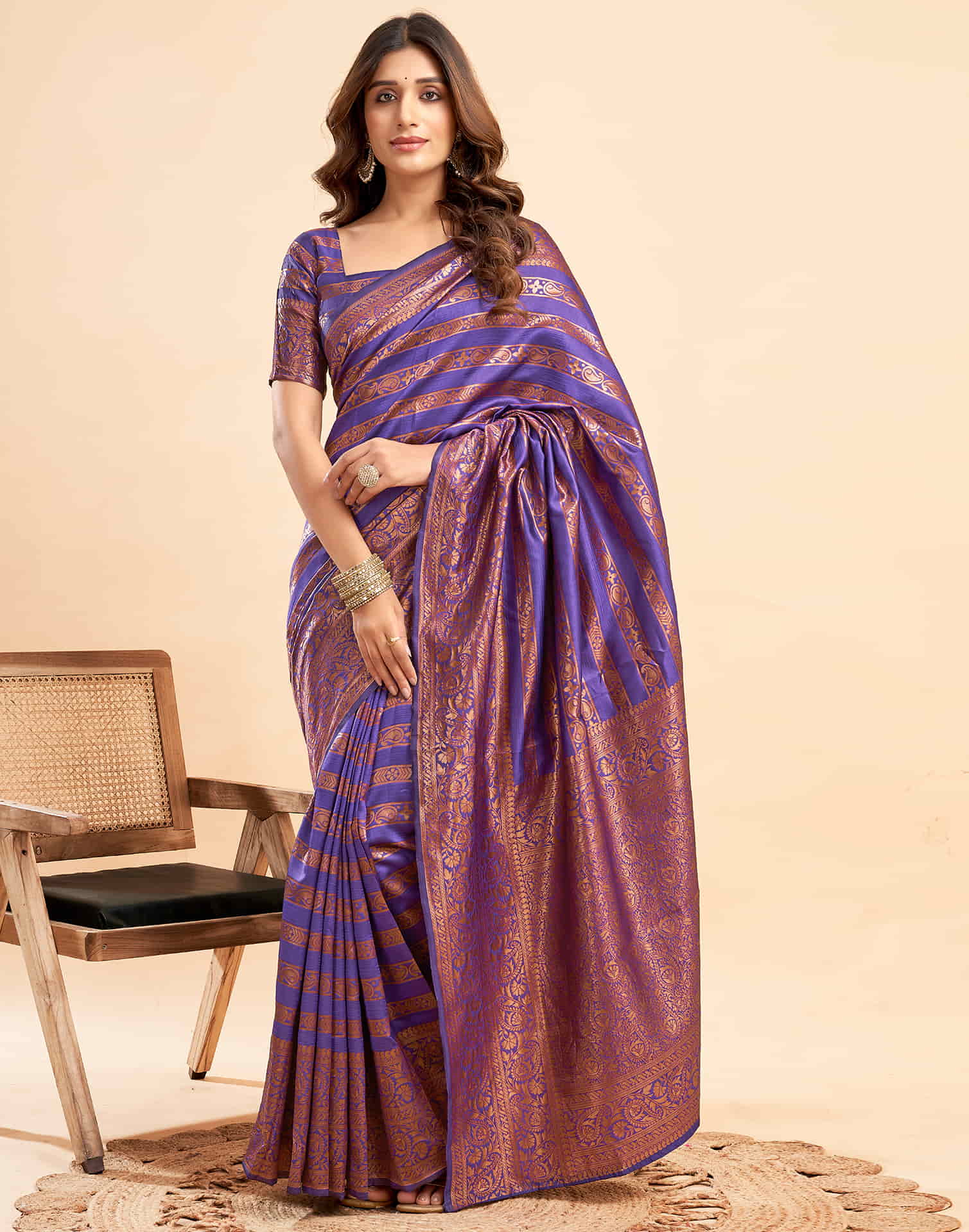 Purple Banarasi Silk Woven Saree