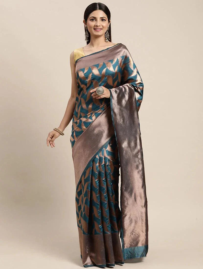 Rama Keri: Exquisite Kanjivarm Silk Saree in Vibrant Rama Color - Naari Silk 