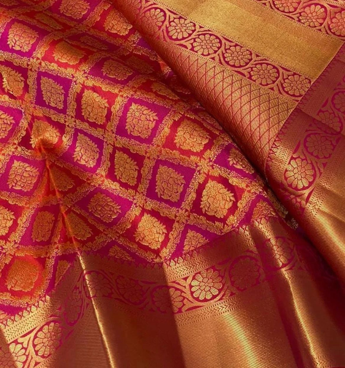 Red Banarasi Silk Saree with Contrast Border