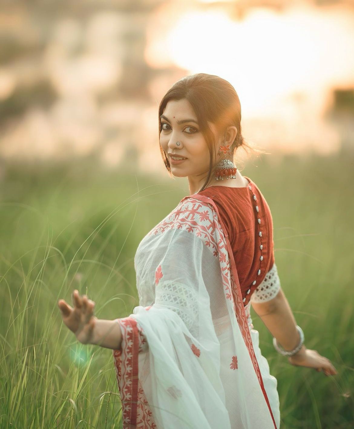 White Cotton Silk  Saree with Blouse Piece