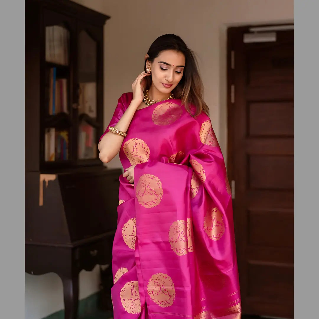 Silk Elegance: Pure Pink Banarasi Saree