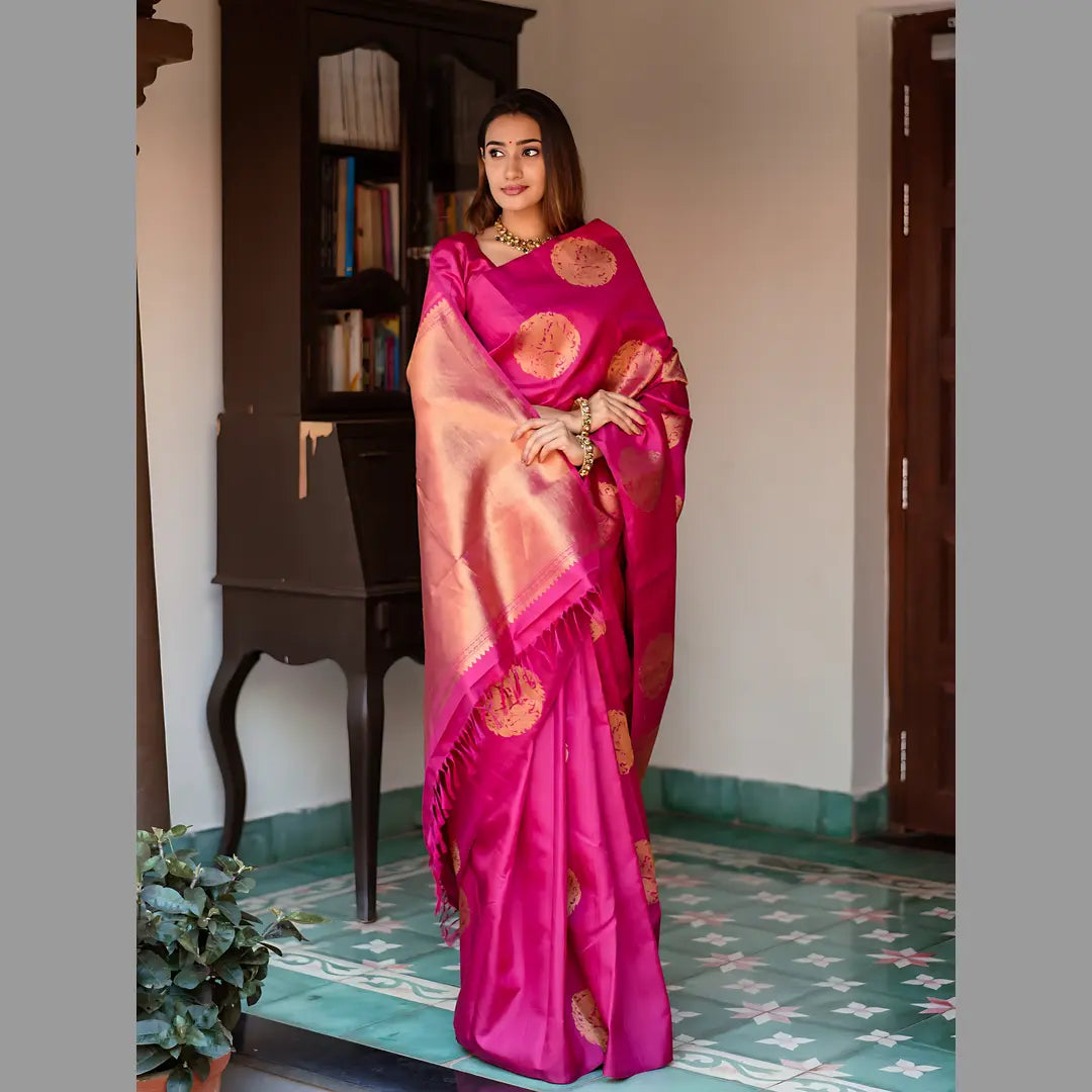 Silk Elegance: Pure Pink Banarasi Saree