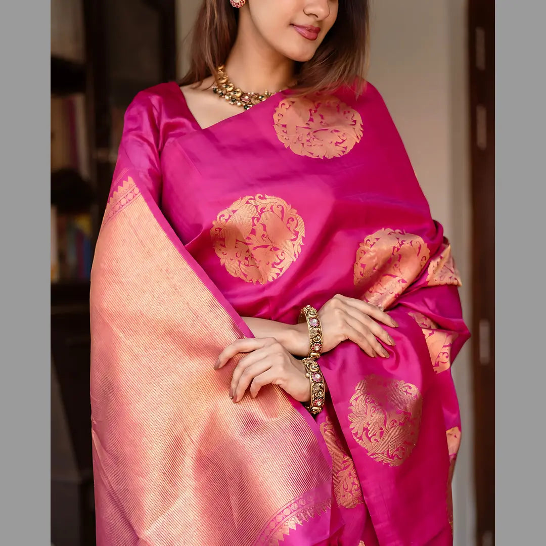 Silk Elegance: Pure Pink Banarasi Saree