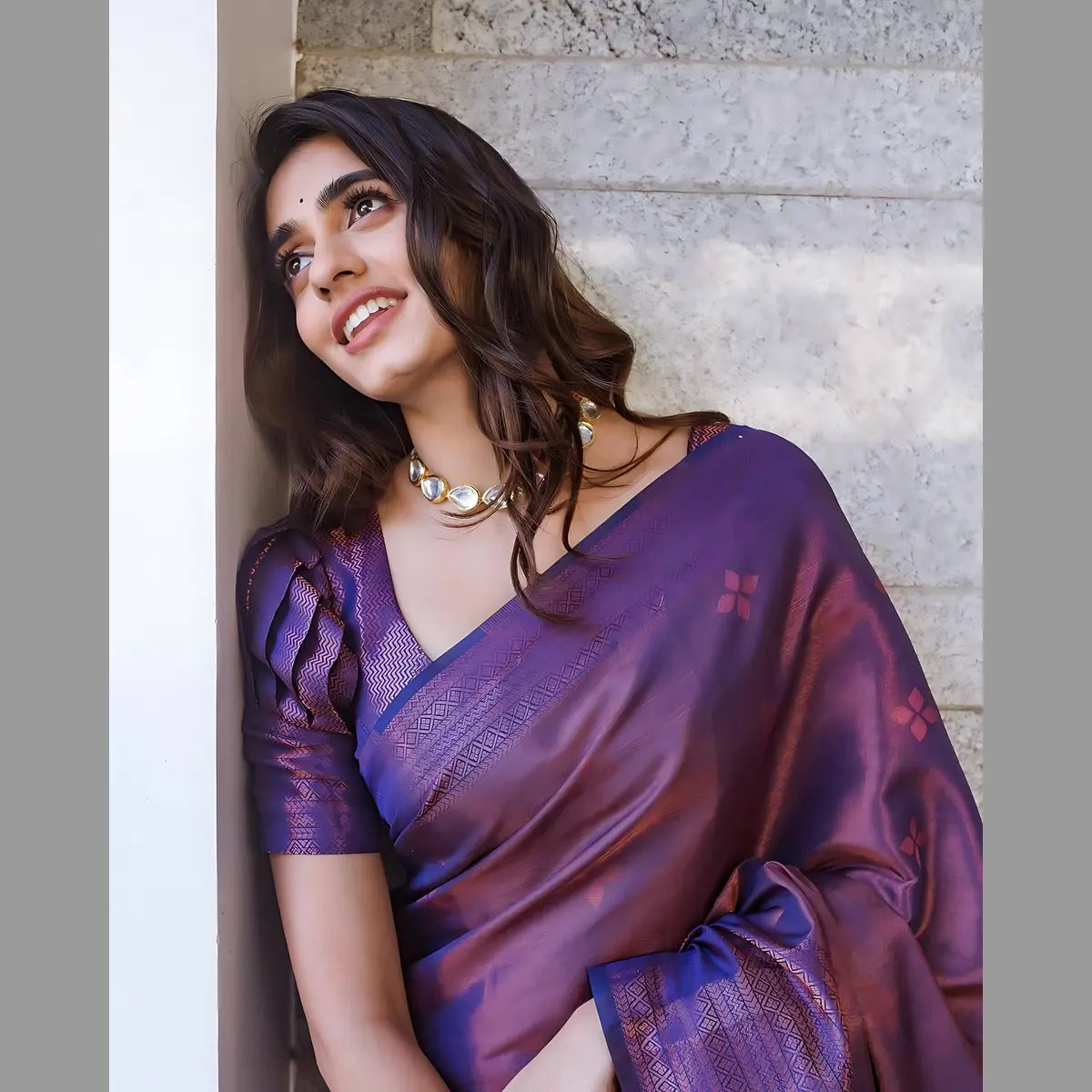 Beauty Wrapped in Purple Banarasi Silk Saree