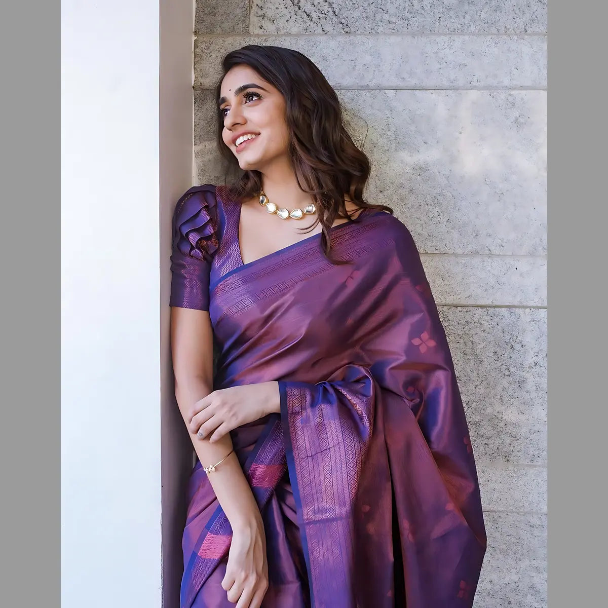 Beauty Wrapped in Purple Banarasi Silk Saree