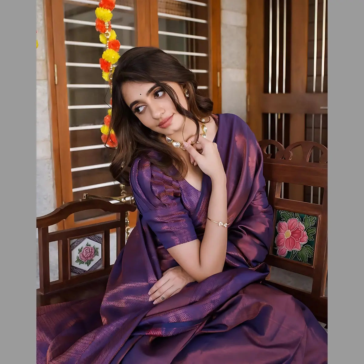 Beauty Wrapped in Purple Banarasi Silk Saree