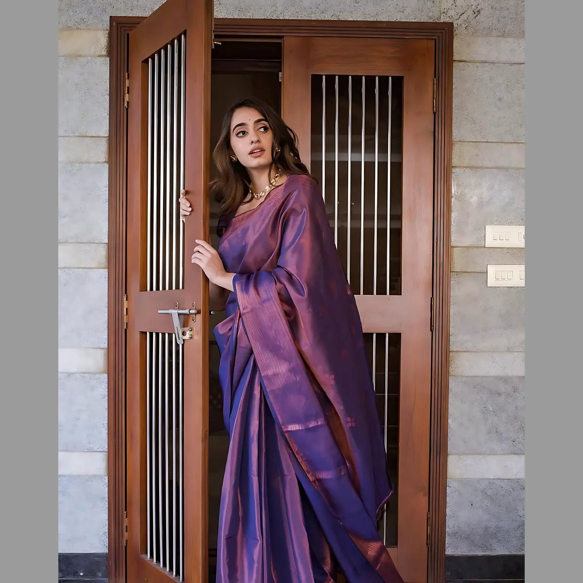 Beauty Wrapped in Purple Banarasi Silk Saree