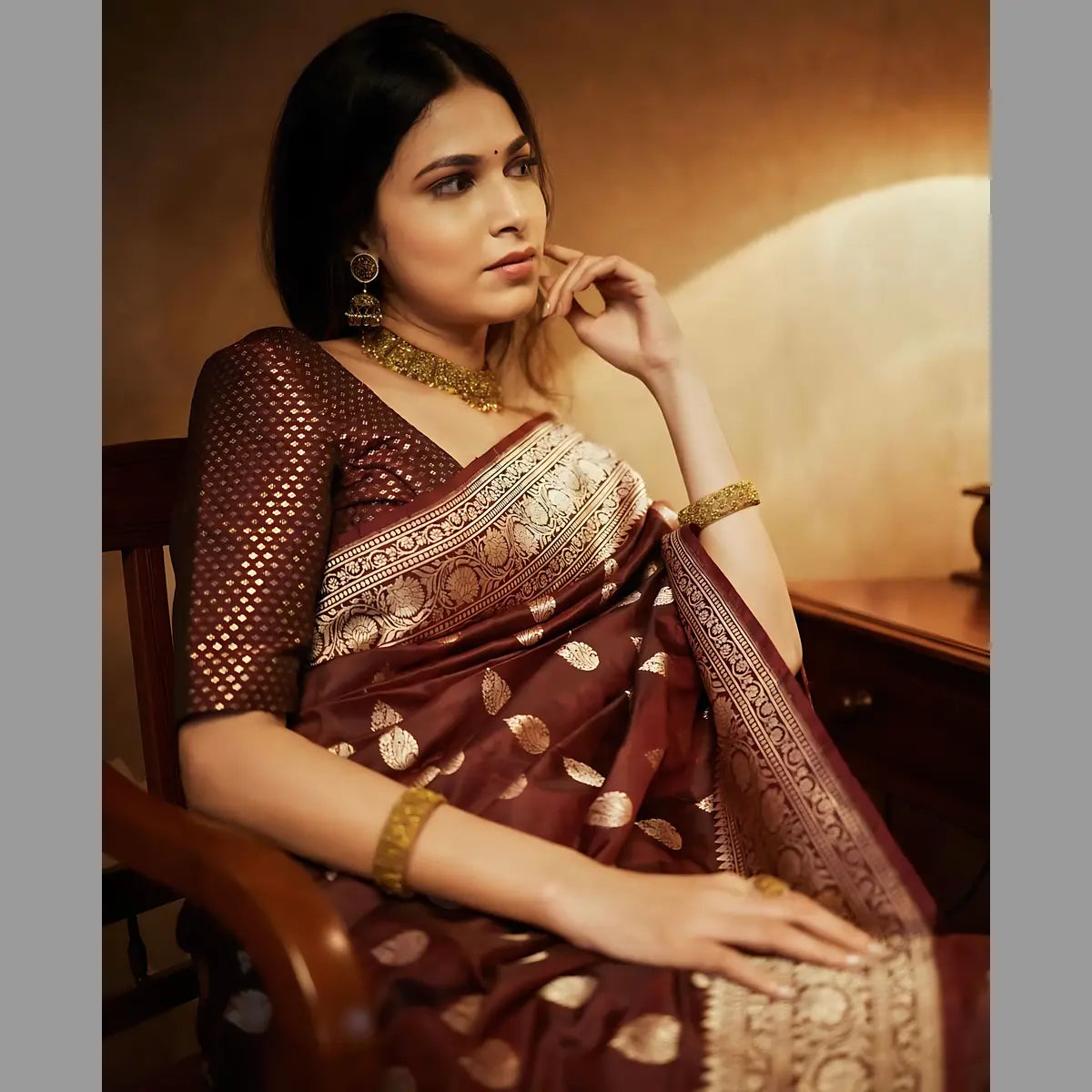 Graceful Deep Maroon Banarasi Silk Elegance