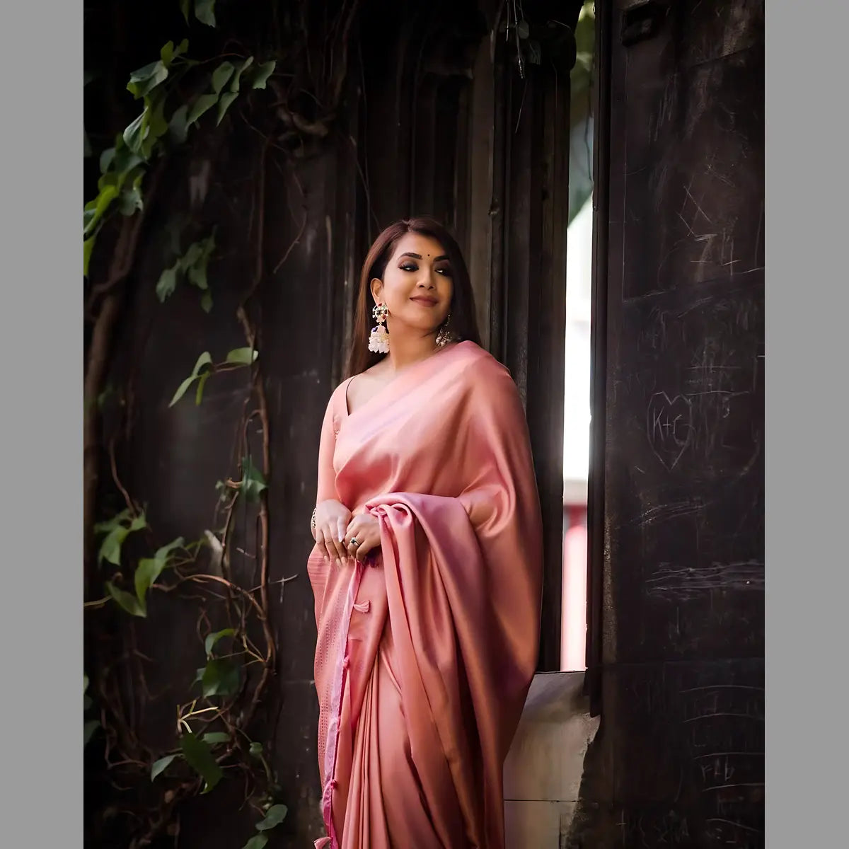 Beautiful Peach Banarasi Silk Saree