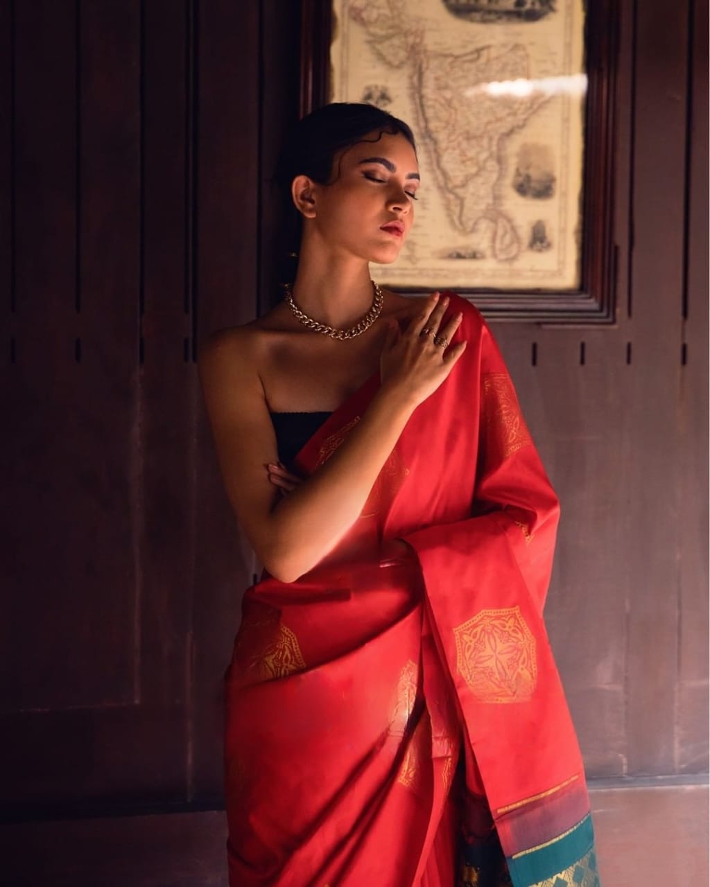 Red South Pure Silk Woven Saree