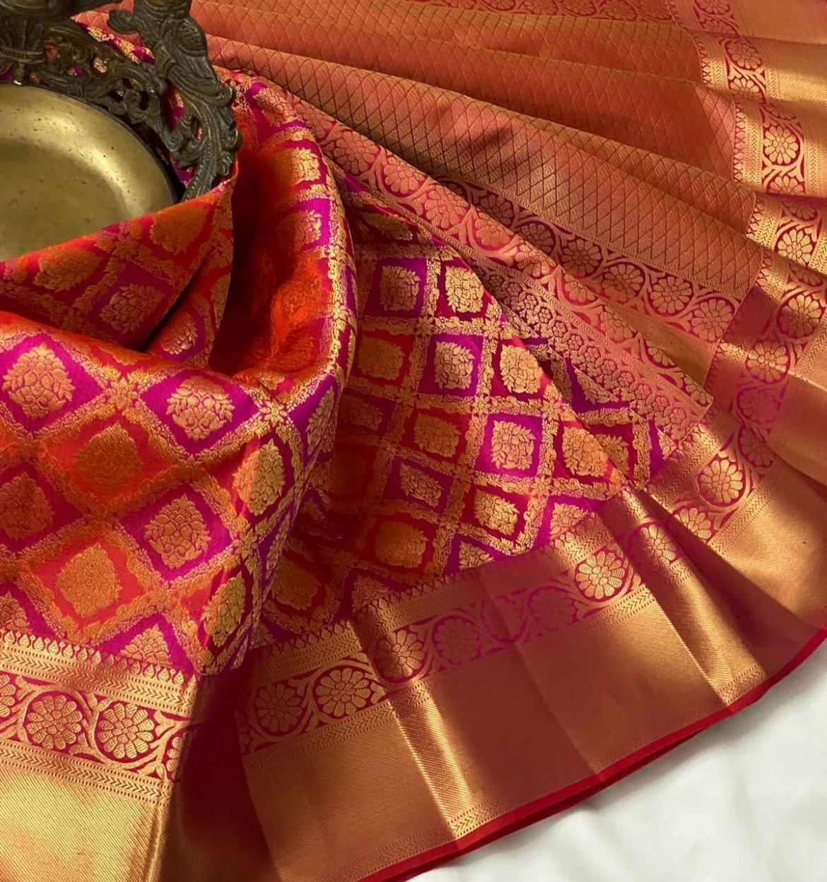 Red Banarasi Silk Saree with Contrast Border