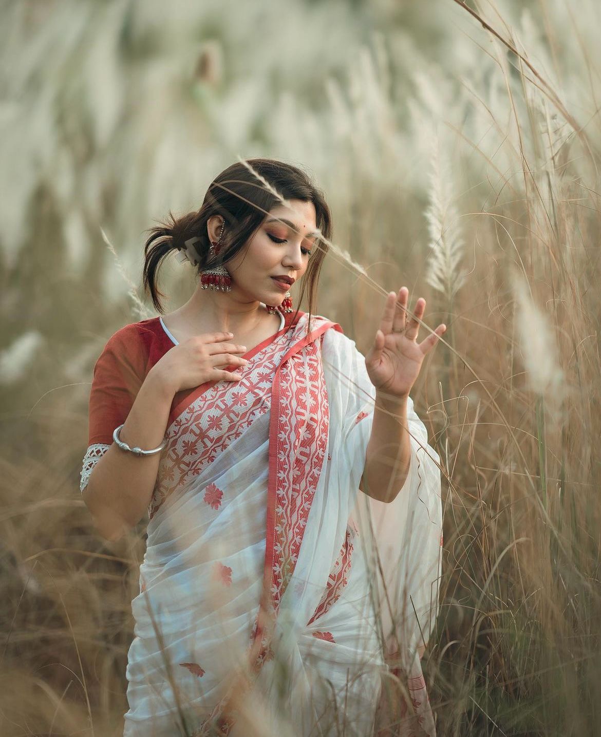 White Cotton Silk  Saree with Blouse Piece