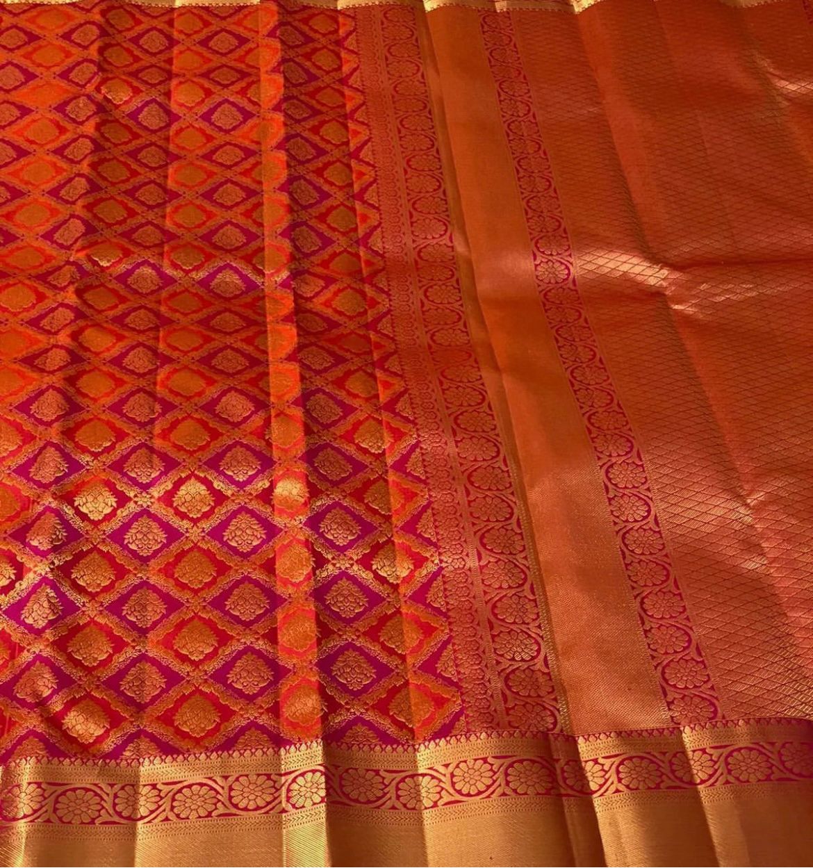 Red Banarasi Silk Saree with Contrast Border