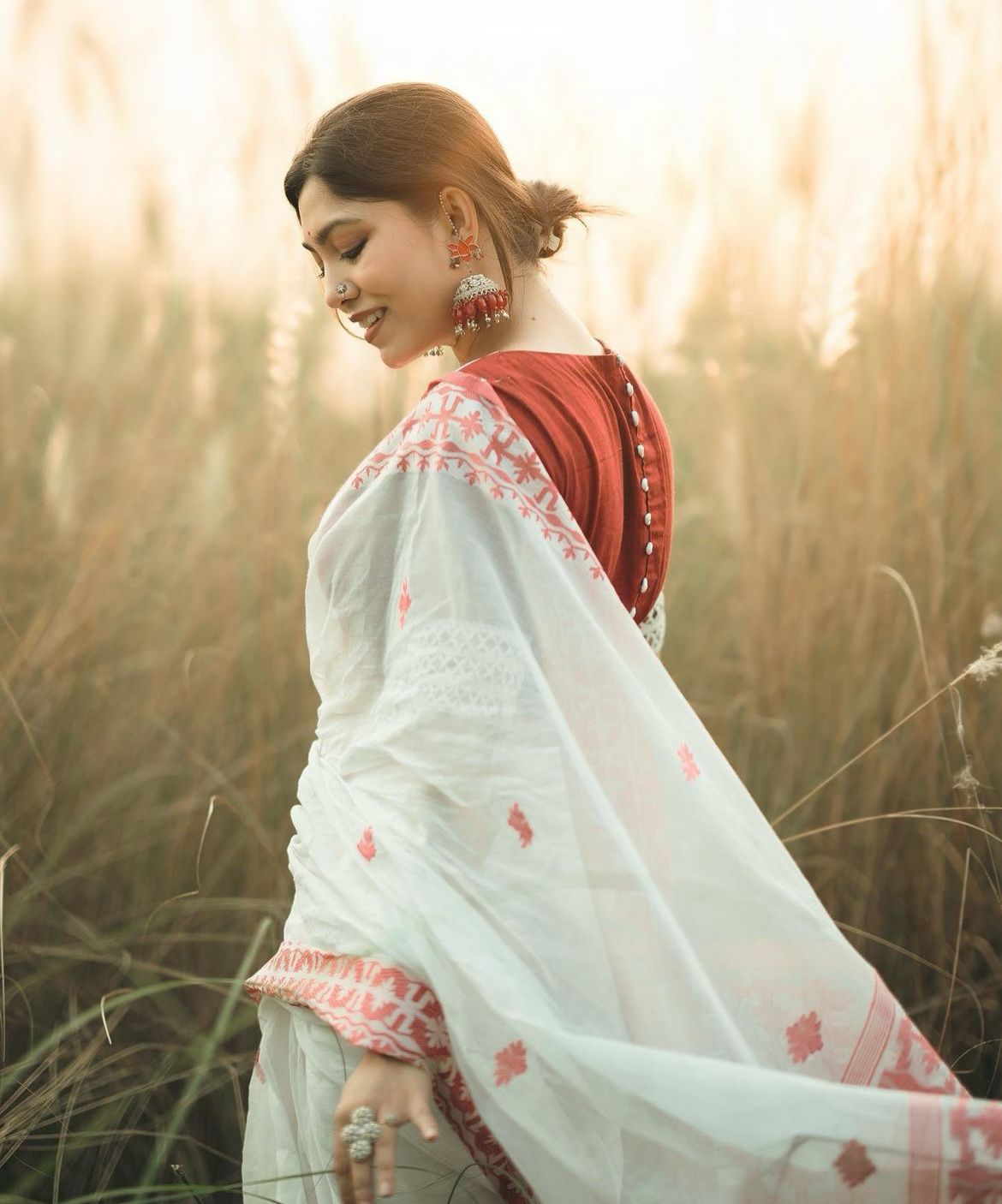 White Cotton Silk  Saree with Blouse Piece