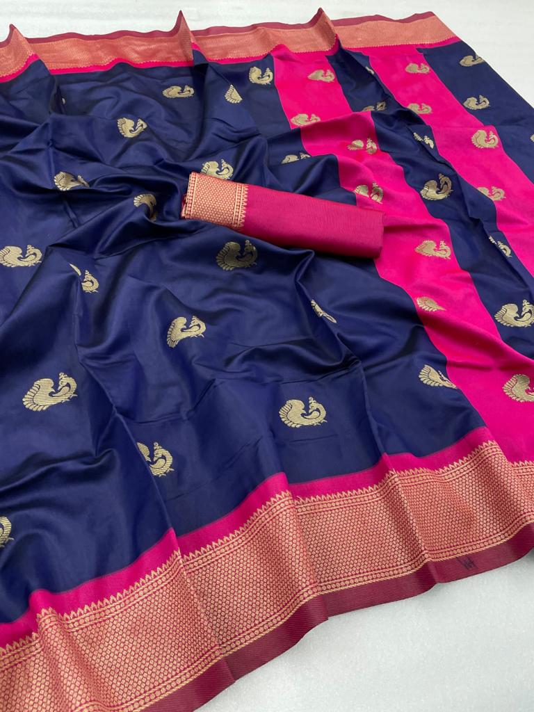 Elegant Green-Red Soft Banarasi Silk Saree with Intricate Jacquard Work and Rich Border