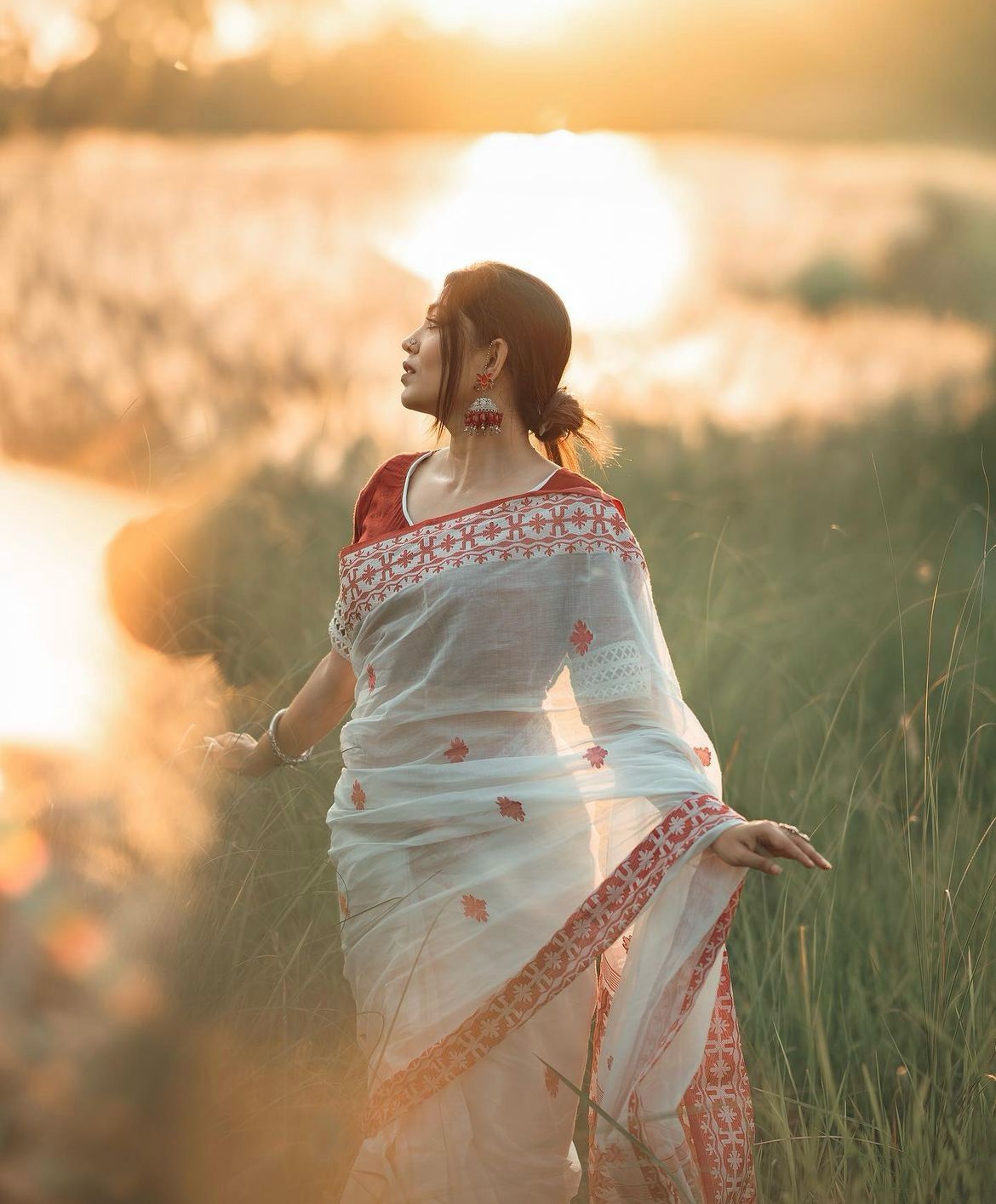 White Cotton Silk  Saree with Blouse Piece