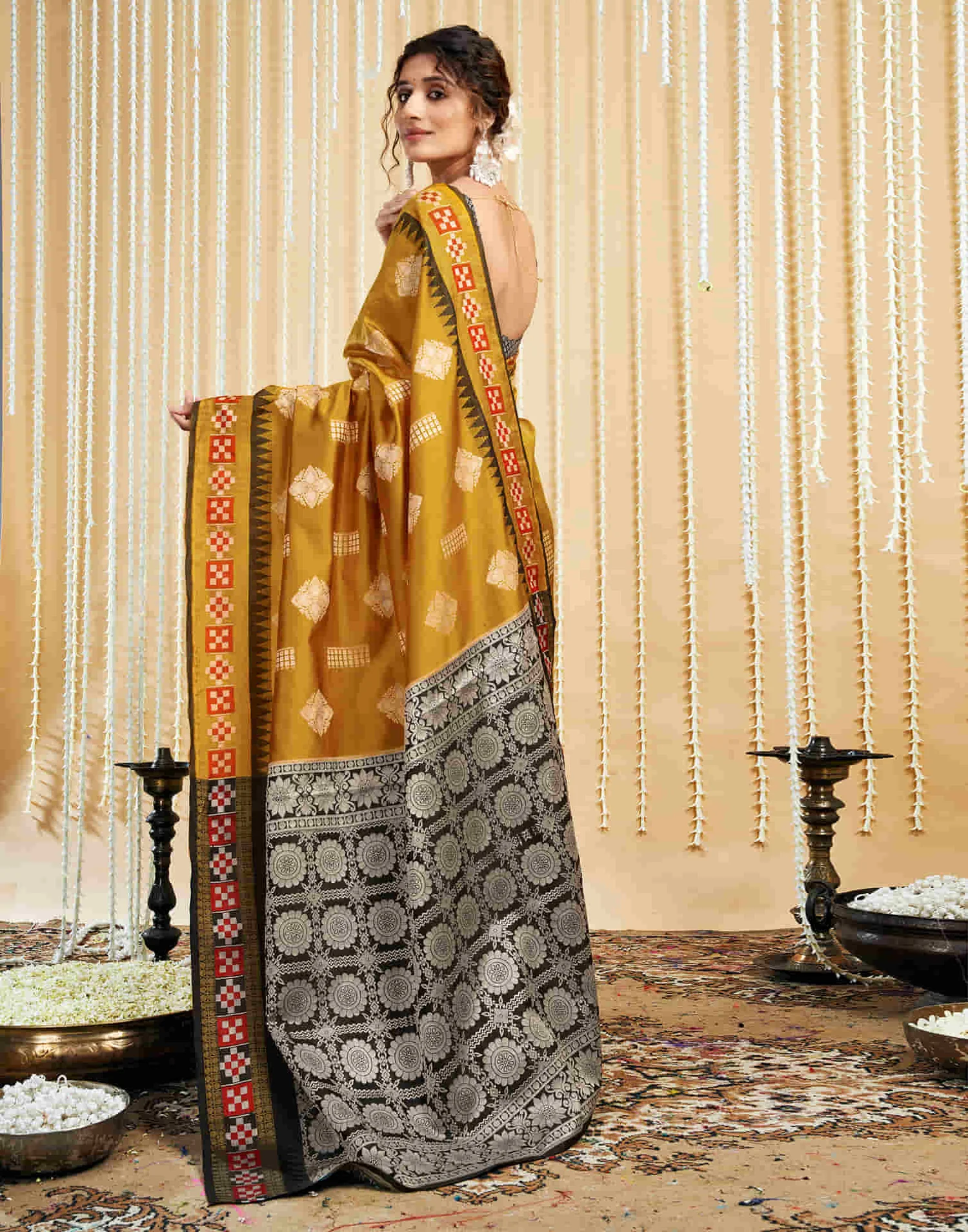 Mustard Yellow Silk Woven Handloom Saree