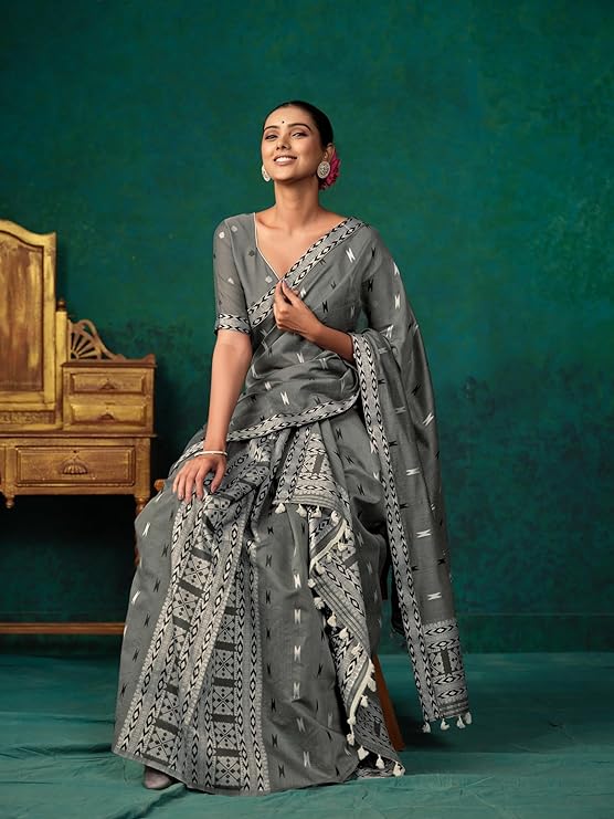 Grey Mekhela Soft Silk Saree