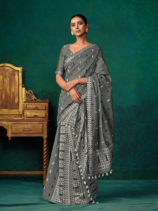 Grey Mekhela Soft Silk Saree