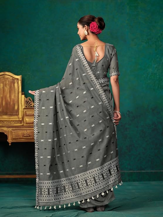 Grey Mekhela Soft Silk Saree