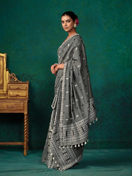 Grey Mekhela Soft Silk Saree