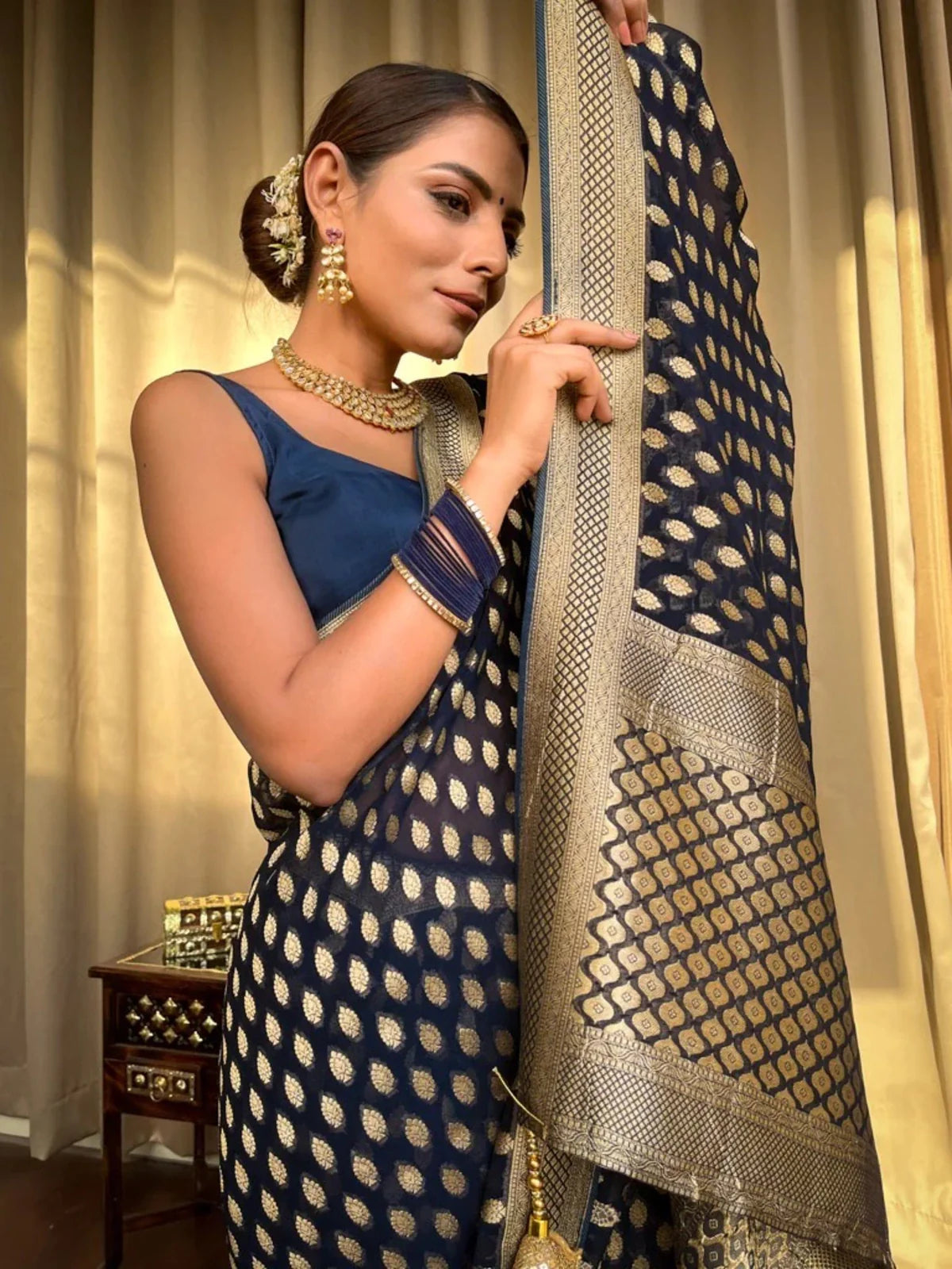 Stunning Cotton Silk Delight - Dark Blue