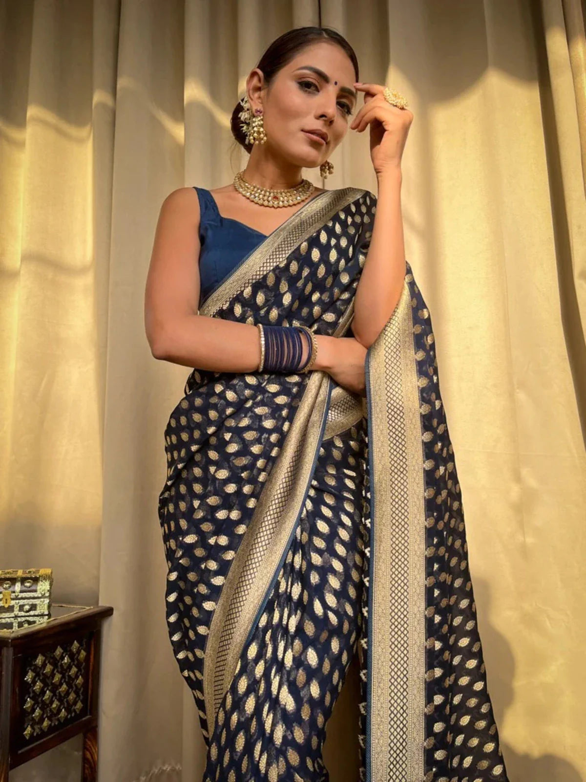 Stunning Cotton Silk Delight - Dark Blue