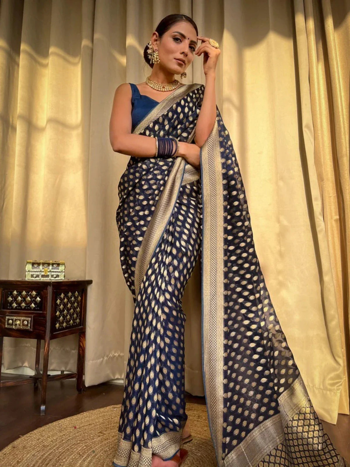 Stunning Cotton Silk Delight - Dark Blue