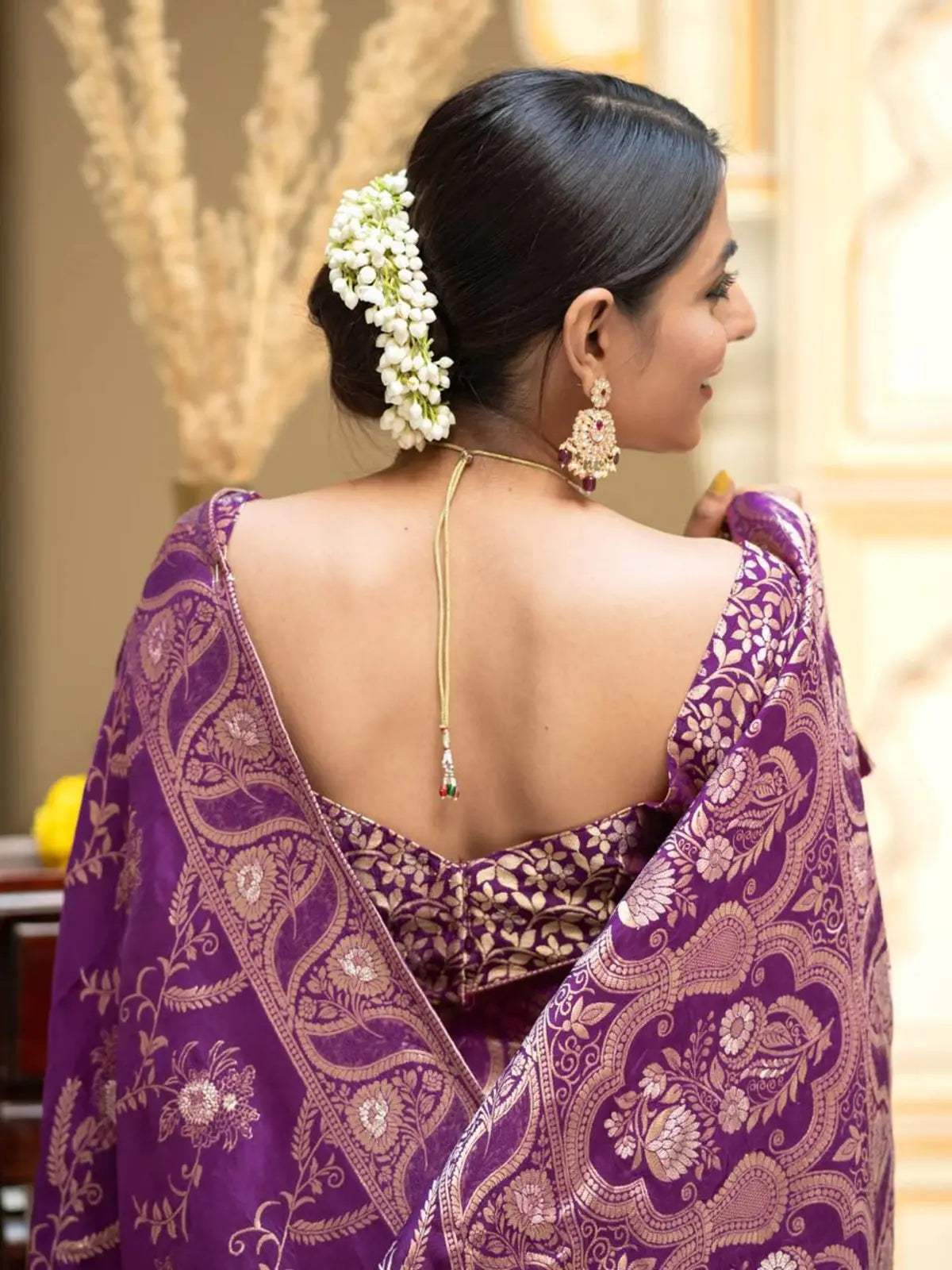 Regal Violet Color Silk Saree with Gold Embroidery for woman