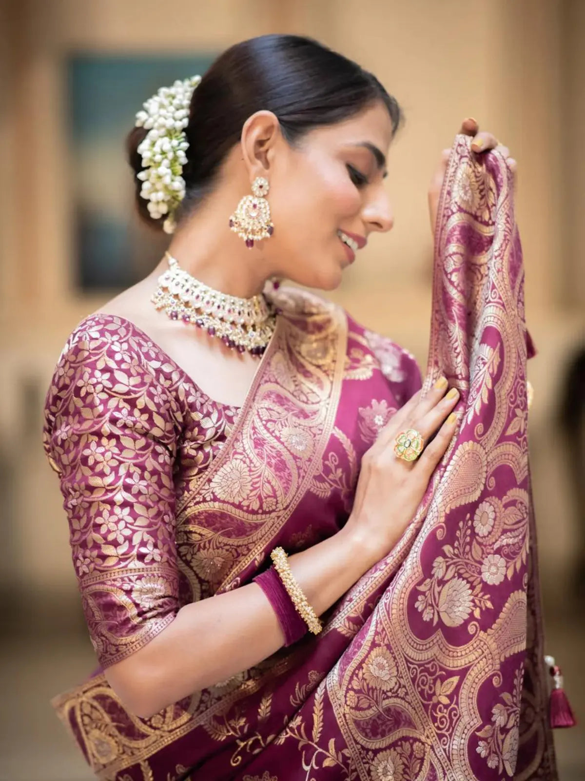 Regal Purple Silk Saree with Gold Embroidery